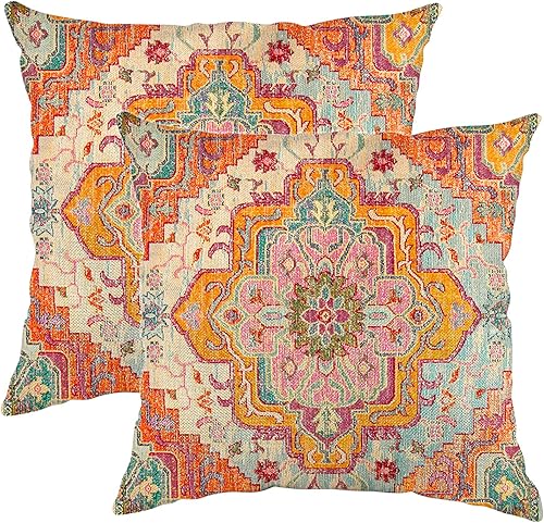 Knagsfa Juego de 2 fundas de almohada de 16 x 16 pulgadas, fundas de almohada decorativas estilo bohemio vintage turcas para decoración del hogar,