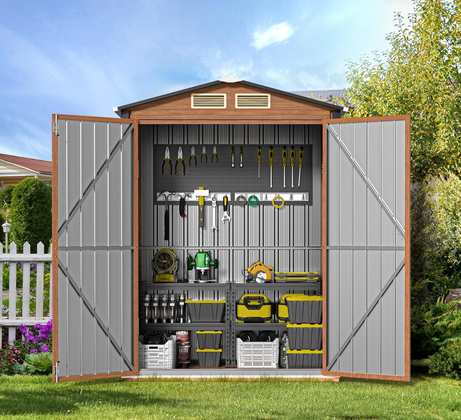 Outdoor Storage Shed, 5x3 Ft Metal Steel Tiny House with Frame Floor Lockable Door, Vertical Outside Storage Building for Garden, Backyard, Lawn, Patio Utility, Tool Storage Outdoor Storage Shed, 5x3 Ft Metal Steel Tiny House with Frame Floor Lockable Door, Vertical Outside Storage Building for Garden, Backyard, Lawn, Patio Utility, Tool Storage