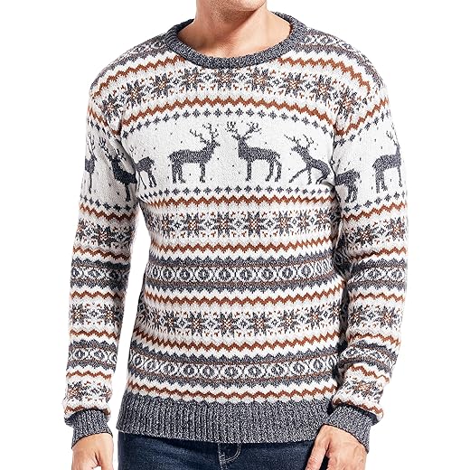 Men's Christmas Rudolph Reindeer Holiday Festive Knitted Sweater Cardigan Cute Ugly Pullover Jumper