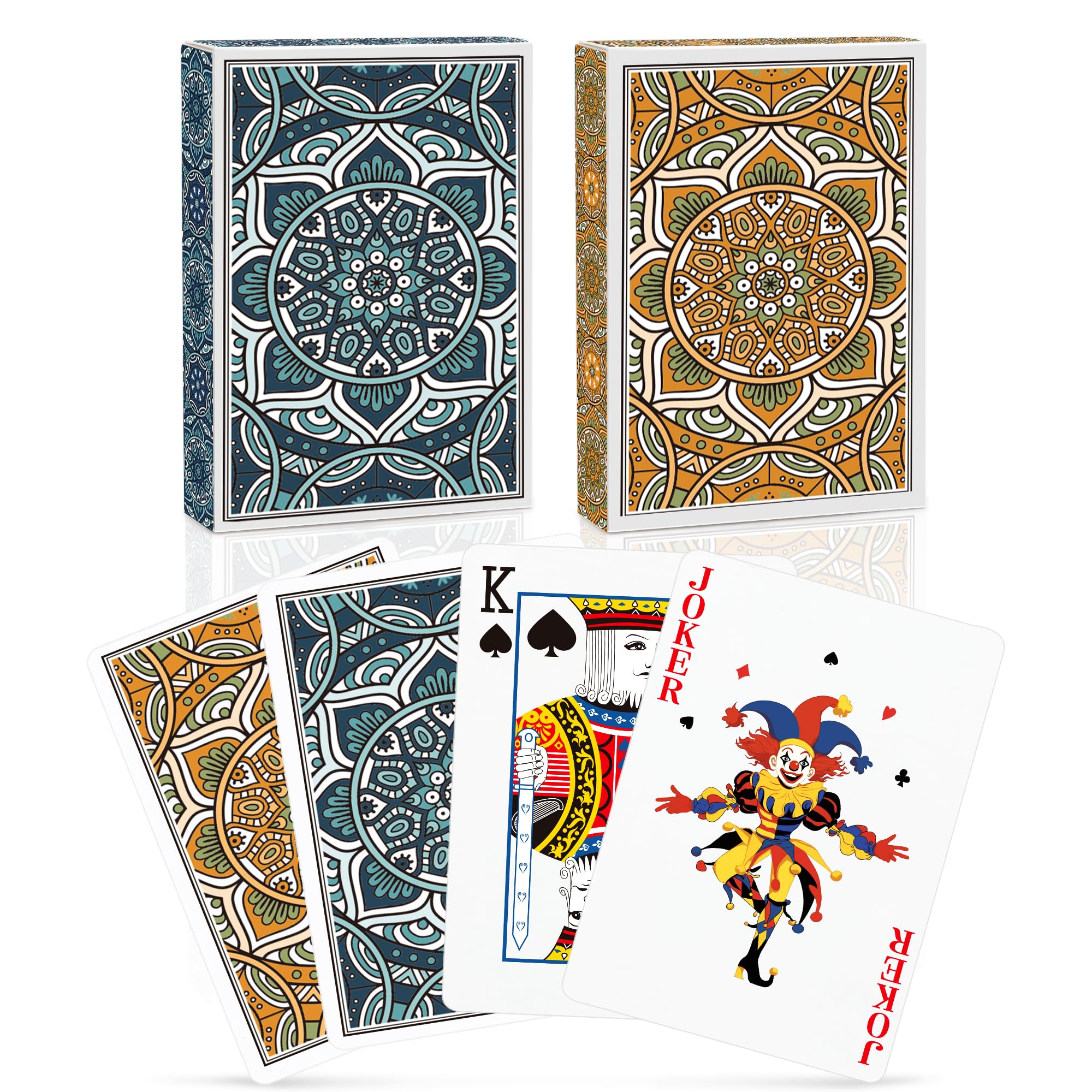 Playing Cards 2 Pack, Deck of Cards, Standard Poker Card Set for Adults,Easy Shuffle Unique Design Fun Card Games for Blackjack,Pinochle,Go Fish (Green/Orange)