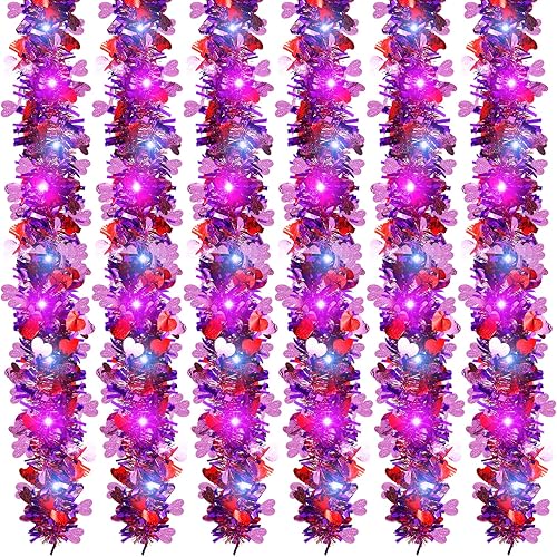 Guirnalda de oropel para el día de San Valentín de 16.4 pies con luces, guirnalda de oropel metálica para colgar, guirnalda de oropel brillante con