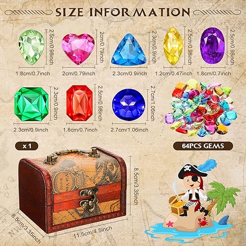 Miniatura 9 de Yookeer 88 piezas de cofre del tesoro pirata para niños, cofre del tesoro grande de color antiguo, caja de pirata, caza del tesoro, mapa pirata,