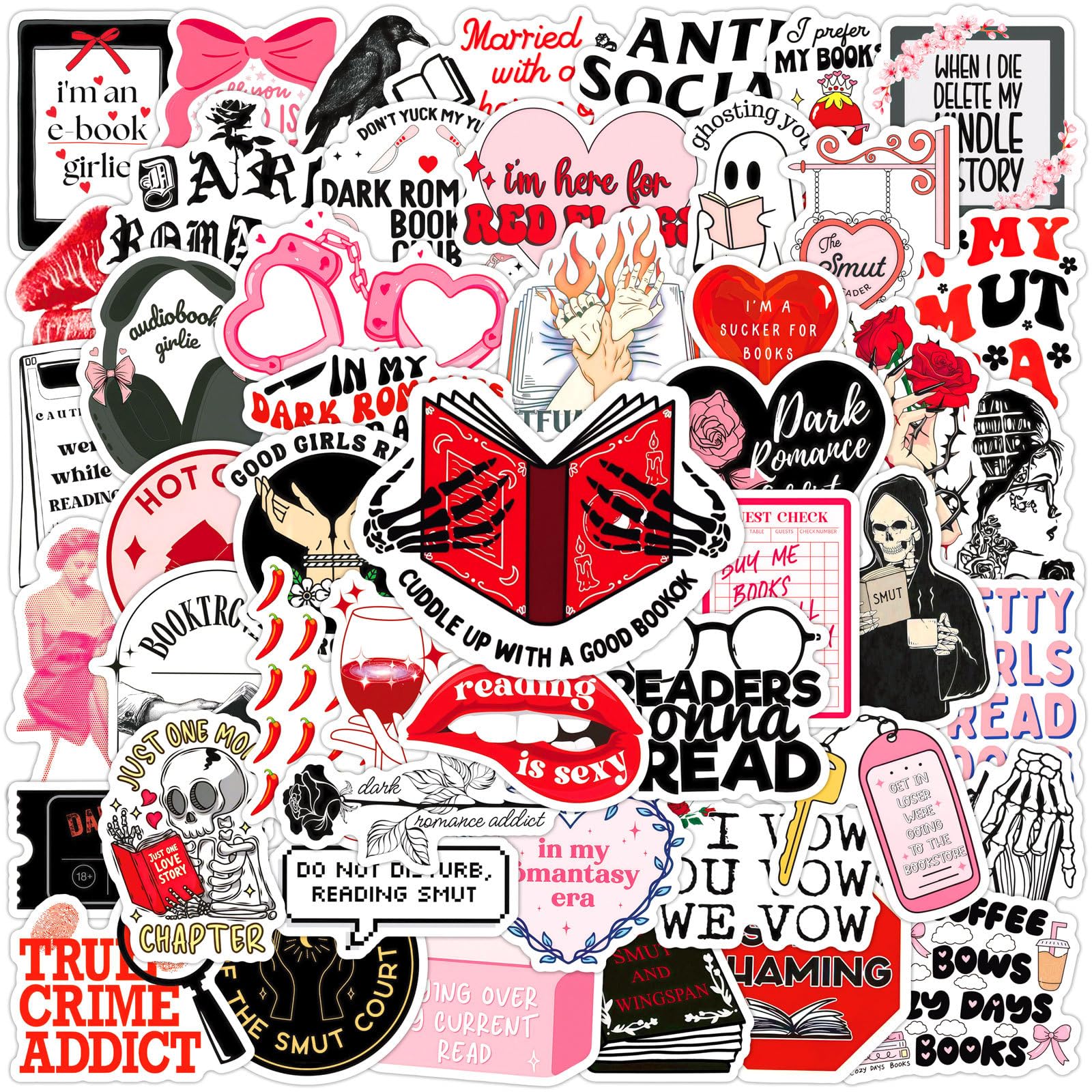 Lylsdsb Girls Dark Romance Book Stickers 50 Pcs Vinyl Funny Cartoon Bookish Sticker For Water Bottle Laptop Scrapbook Skateboard Guitar Bike Luggage,Waterproof Trendy Smutty Read Decals For Adults