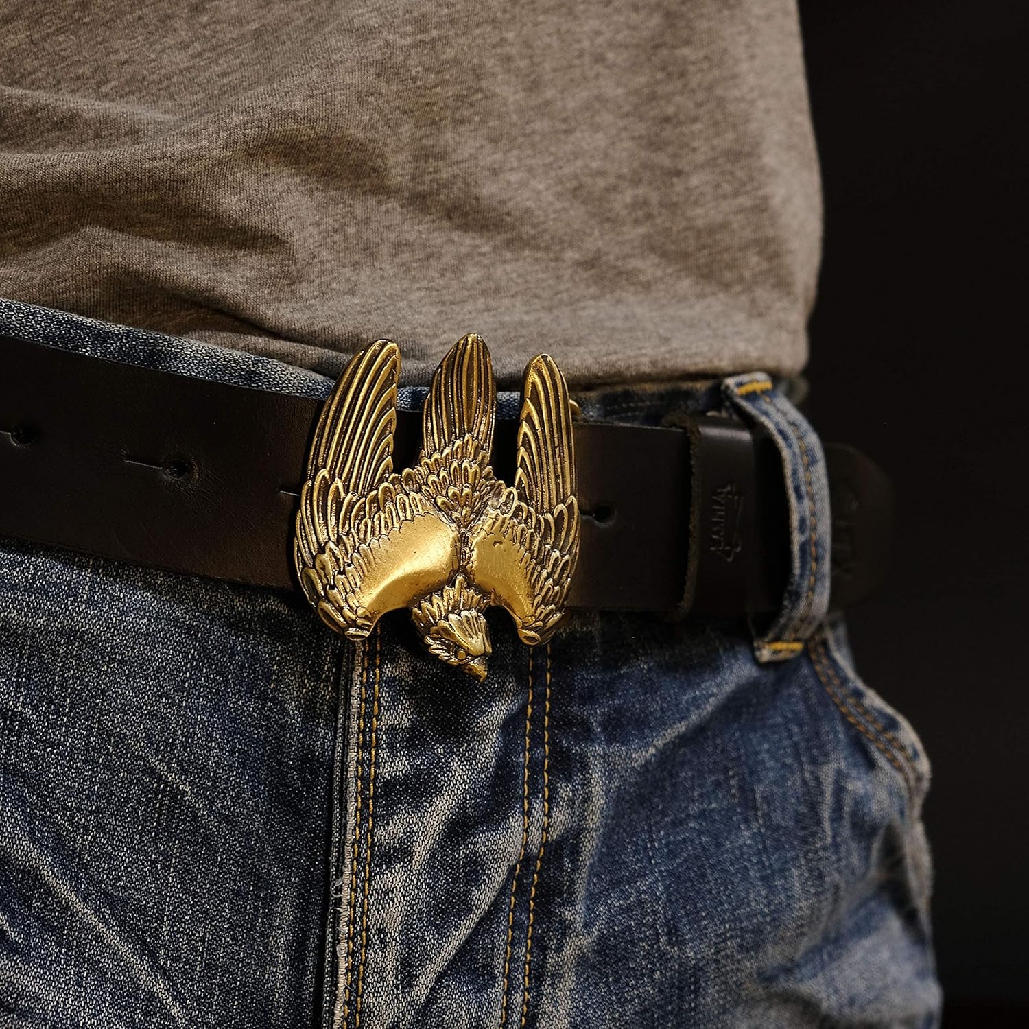 Belt buckle Falcon, Handmade sculptural solid brass belt buckle with hunting falcon