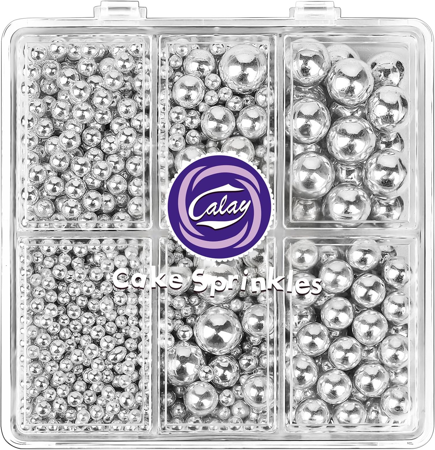Sprinkles for Cake Decorating, 4 Sizes 4.76oz Silver Pearl Sugar Sprinkles with Nonpareils for Cake Cupcake Cookie Baking Dessert Donuts Topping