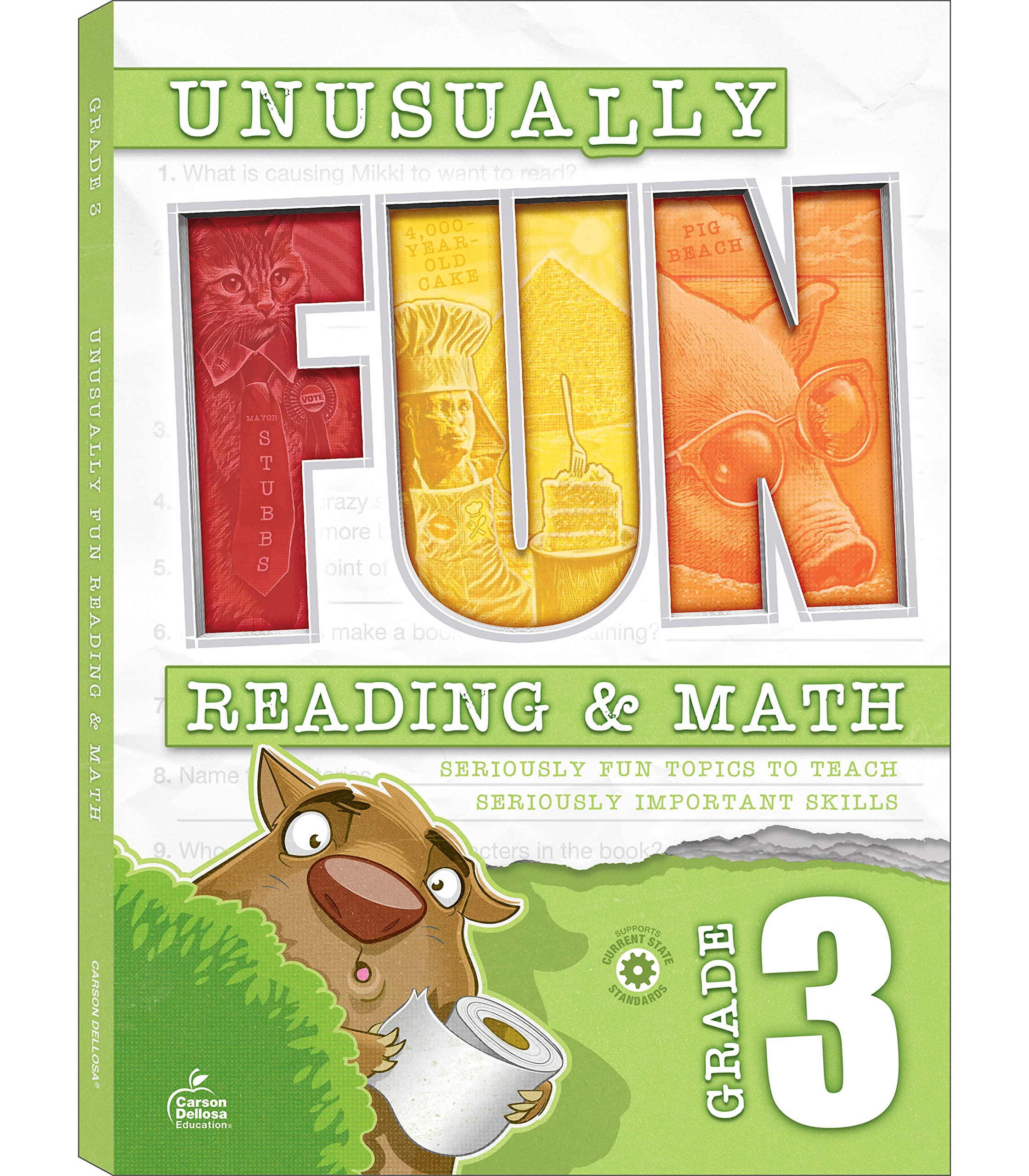 Carson Dellosa Unusually Fun Math and Reading Comprehension 3rd Grade Activity Book, Puzzles, Mazes, Brain Teasers and More, Workbook With Fun Facts About Animals, Plants, Places, Anatomy and Oddities