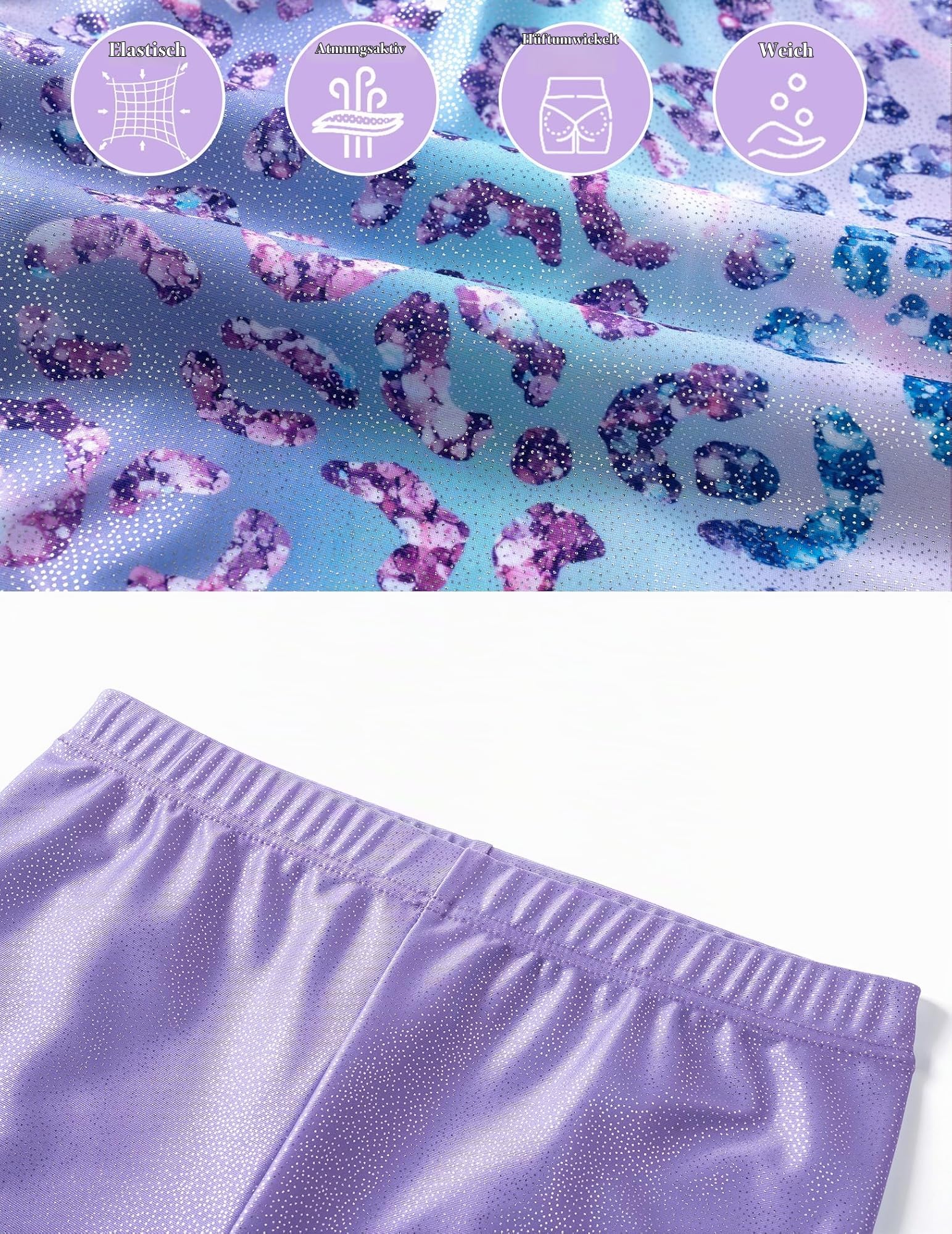 Arshiner Turnanzug Mädchen Langarm Gymnastikanzug Turnbody Hose Haarband | Kinder Akrobatik Anzug,Elastisch,Glitzernde,Ballett Leotard,Tanztrikot,Unitard,3-10Jahre