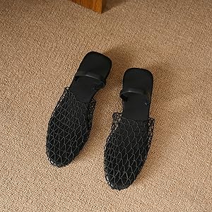 アメリMESH FLAT SANDALブラックL美品 Amazon.com | ATBELL Mesh Flat Sandals for Women Woven