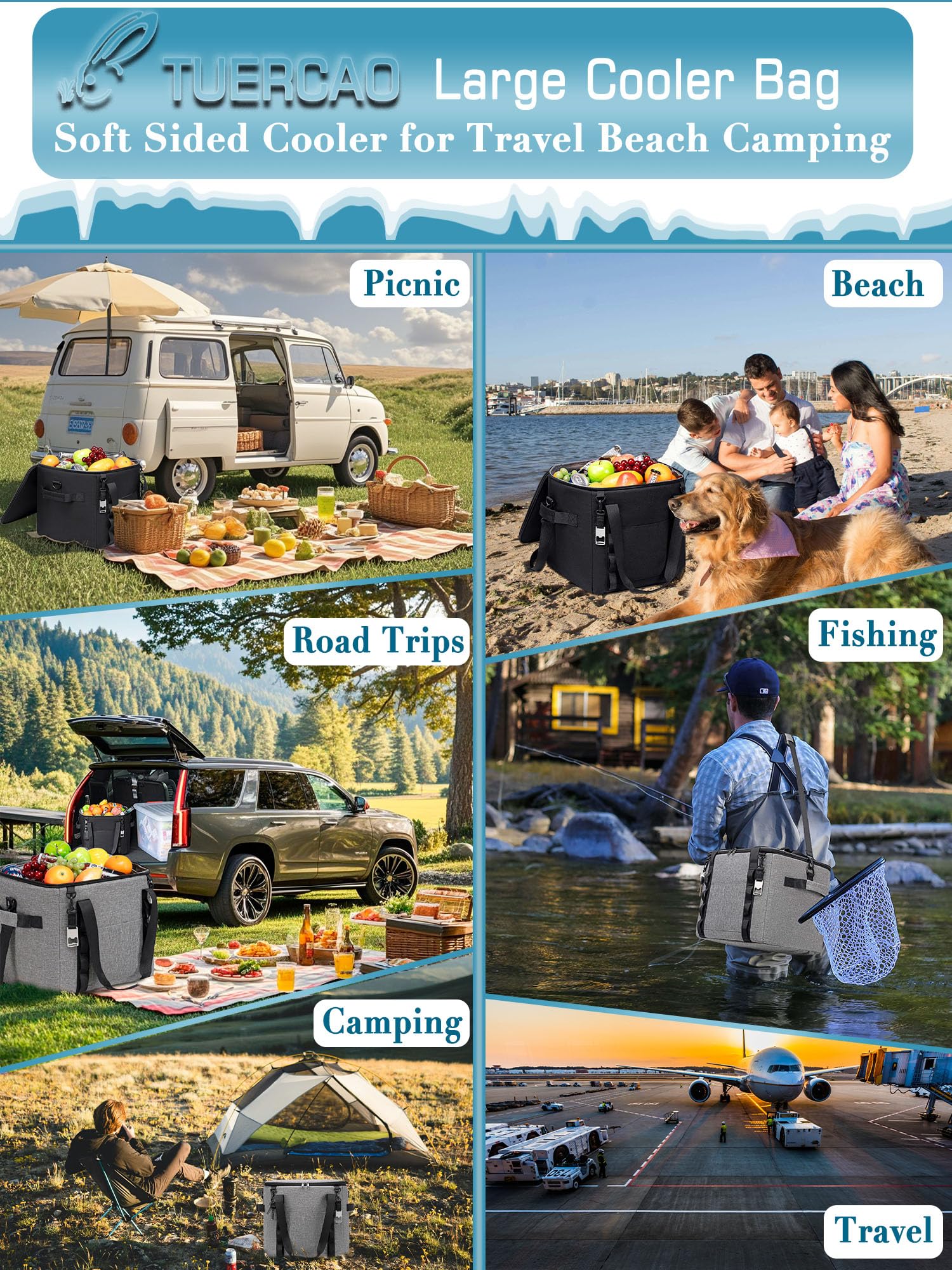 Bolsa térmica suave aislada de 12 x 12 x 12 pulgadas, grande, a prueba de fugas, suave, para viajes, playa, campamento, 50 latas, caja térmica portátil para compras de comestibles, viajes por 5