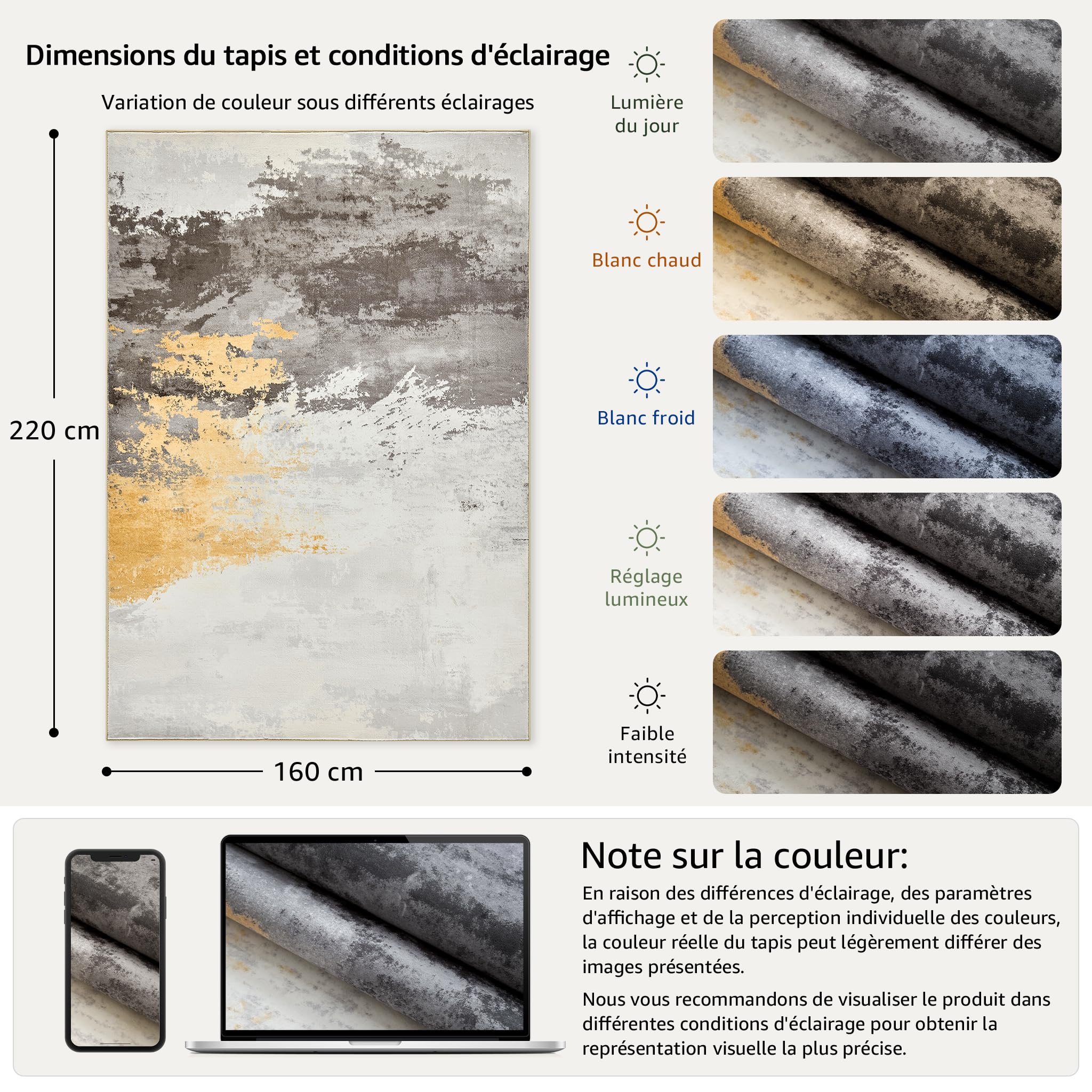 TOPICK Tapis de Salon Moelleux à Poils Courts 160x220 Motif Abstrait Gris | Antidérapant, Lavable en Machine, Fin, Pliable et Résistant, Facile à Entretenir, pour Salon et Chambre à Coucher