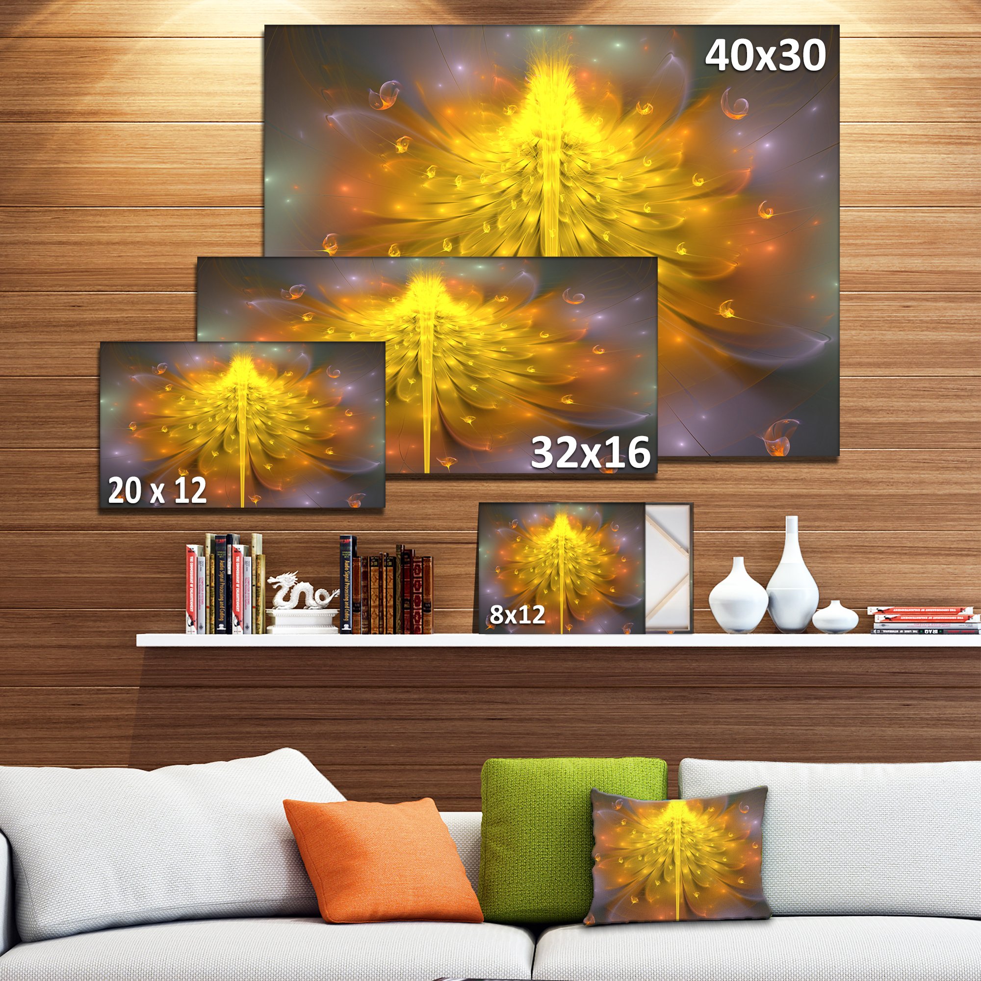 Designart PT8327-32-16 Yellow Fractal Flower with Pink Floral