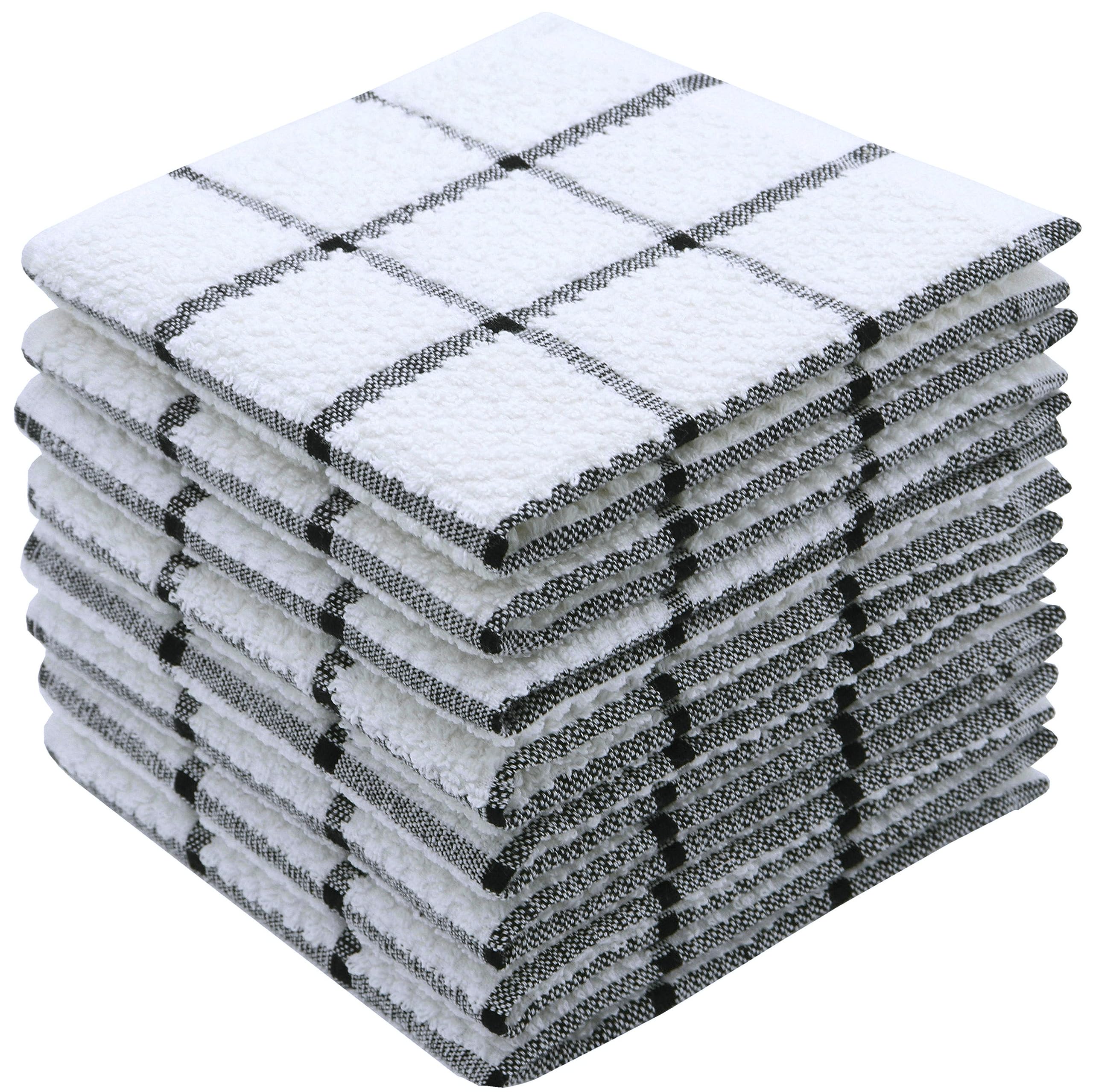 Set di 8 strofinacci in cotone per la pulizia della cucina, strofinacci in spugna, leggeri e morbidi, 30,5 x 30,5 cm (motivo a quadri neri)