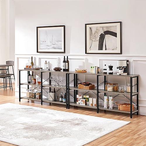 Miniatura 14 de Yaheetech Mesa consola de 55 pulgadas, mesa de entrada industrial con estantes de almacenamiento de 3 niveles, mesas de sofá estrechas y largas para