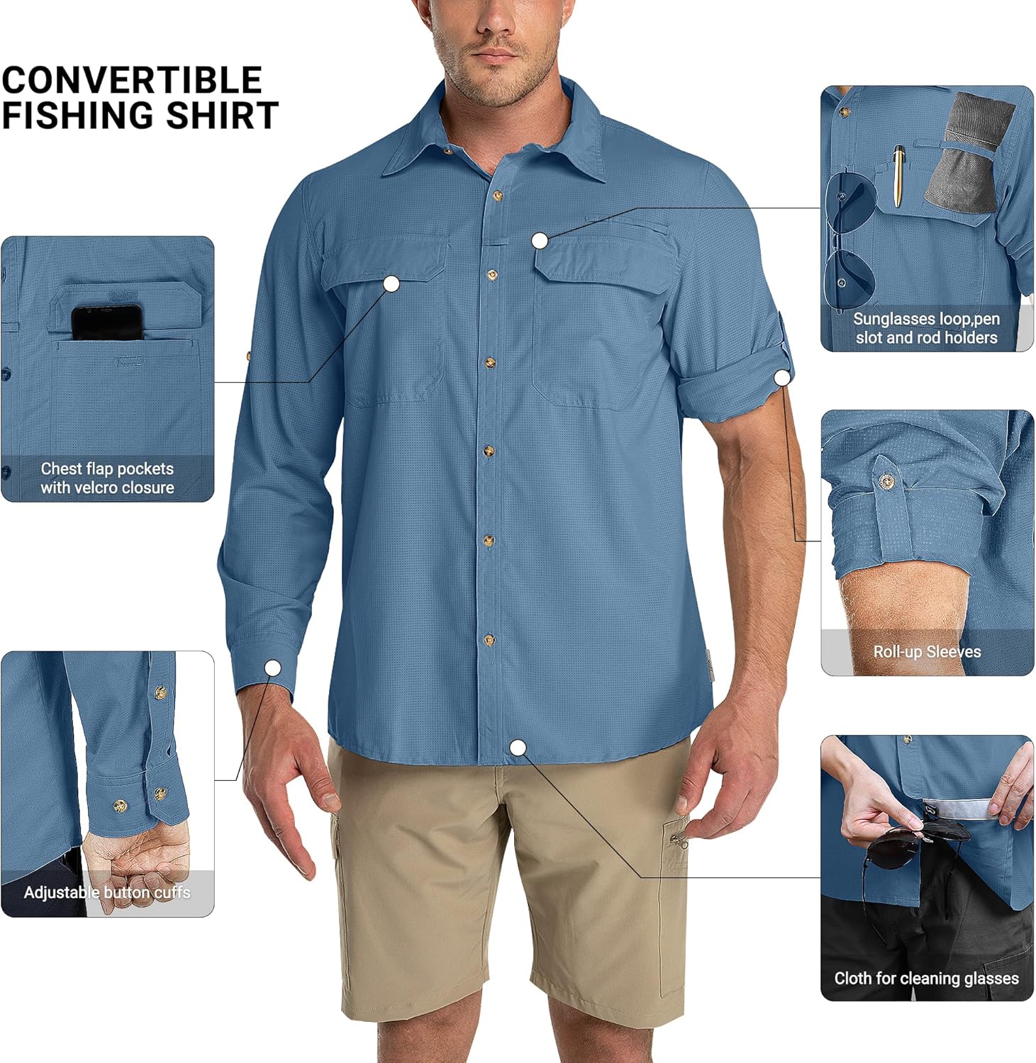 Outdoor Ventures Men's UPF 50+ UV Sun Protection Shirt, Long Sleeve Hiking Fishing Shirt Cooling Quick Dry for Safari Travel - Image 3