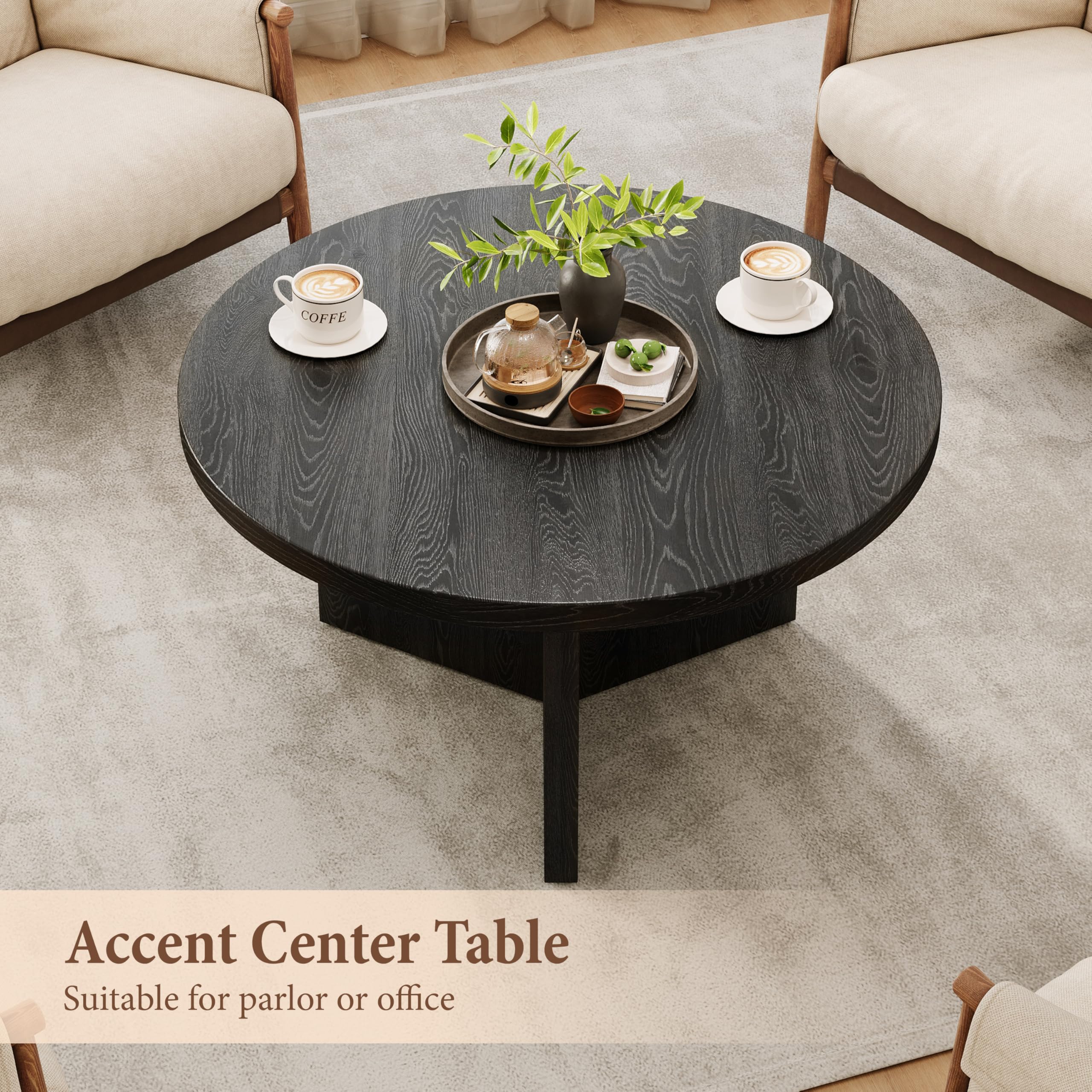 Luoxiao Round Coffee Table 27.5" Modern Black Coffee Tables for Living Room | Small Center Tables for Apartment, Rounded Edges, Sturdy Construction,Thick Tabletop, Easy Assembly, Circle Accent Table