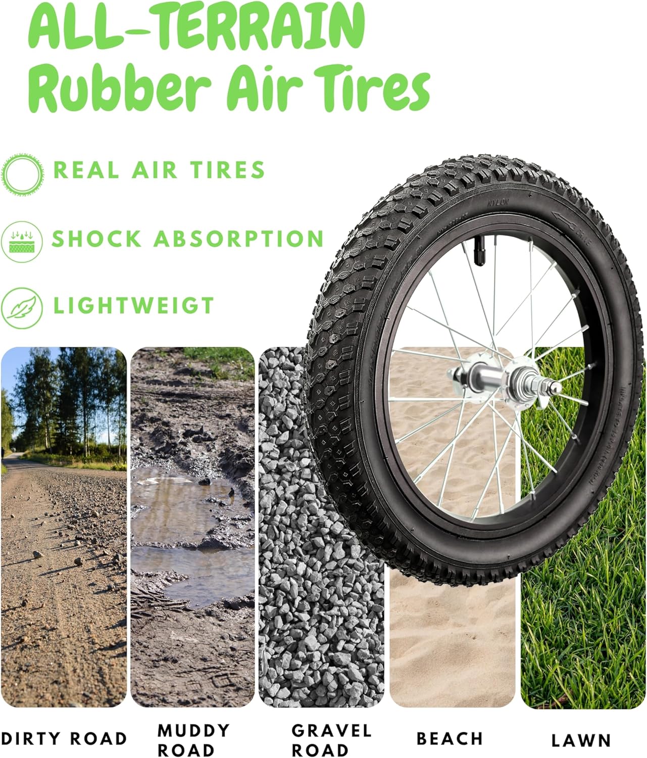 Bicystar 14 Inch Balance Bike for Kids 3-6 Year Old, No Pedals, Air Rubber Tires, Adjustable Height, Pedalless Bicycle for Boys, Girls, Green