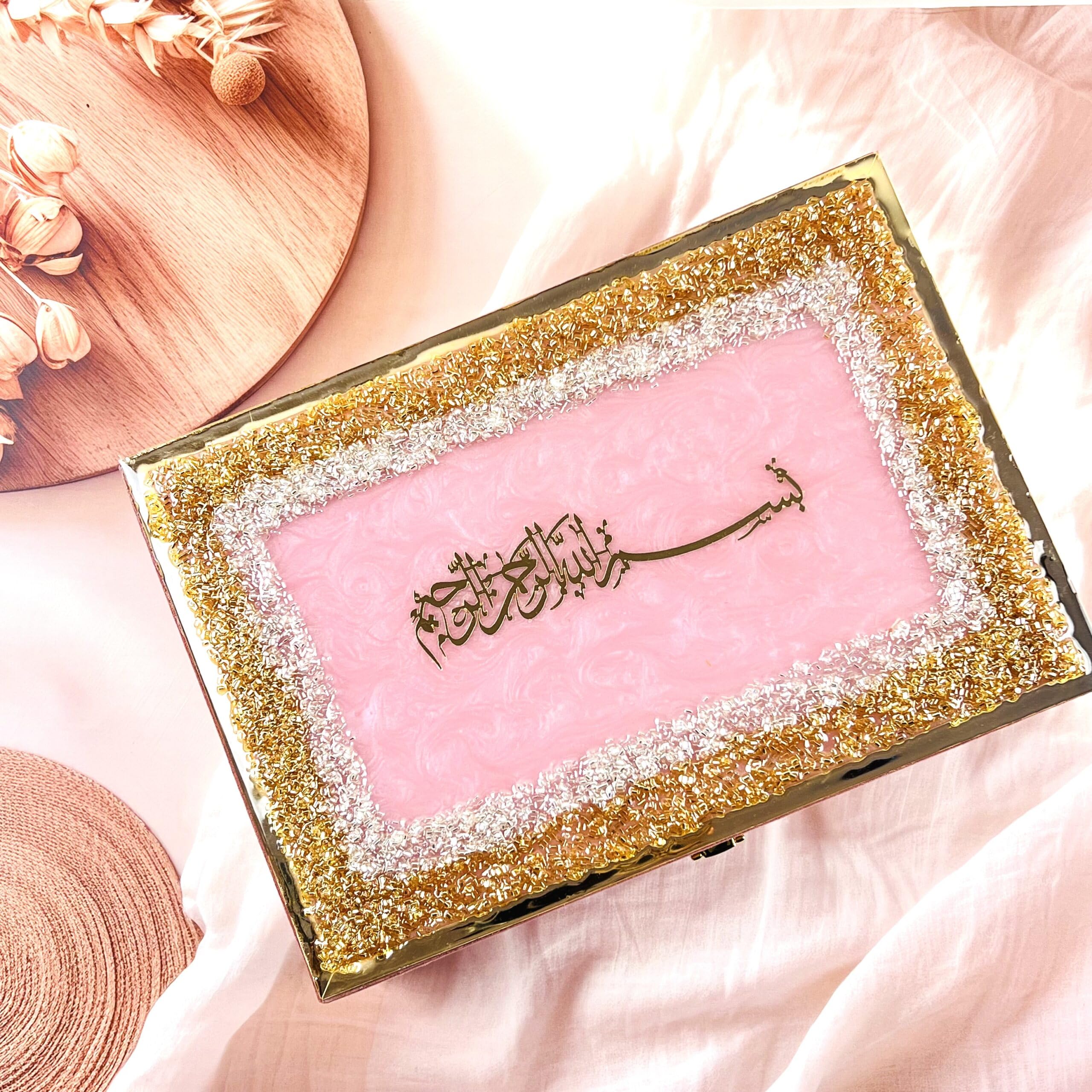 Handmade Customisable Islamic Wedding Resin Gift Box | Luxurious Keepsake for Muslim Couples (Pastel Pink)-image-30