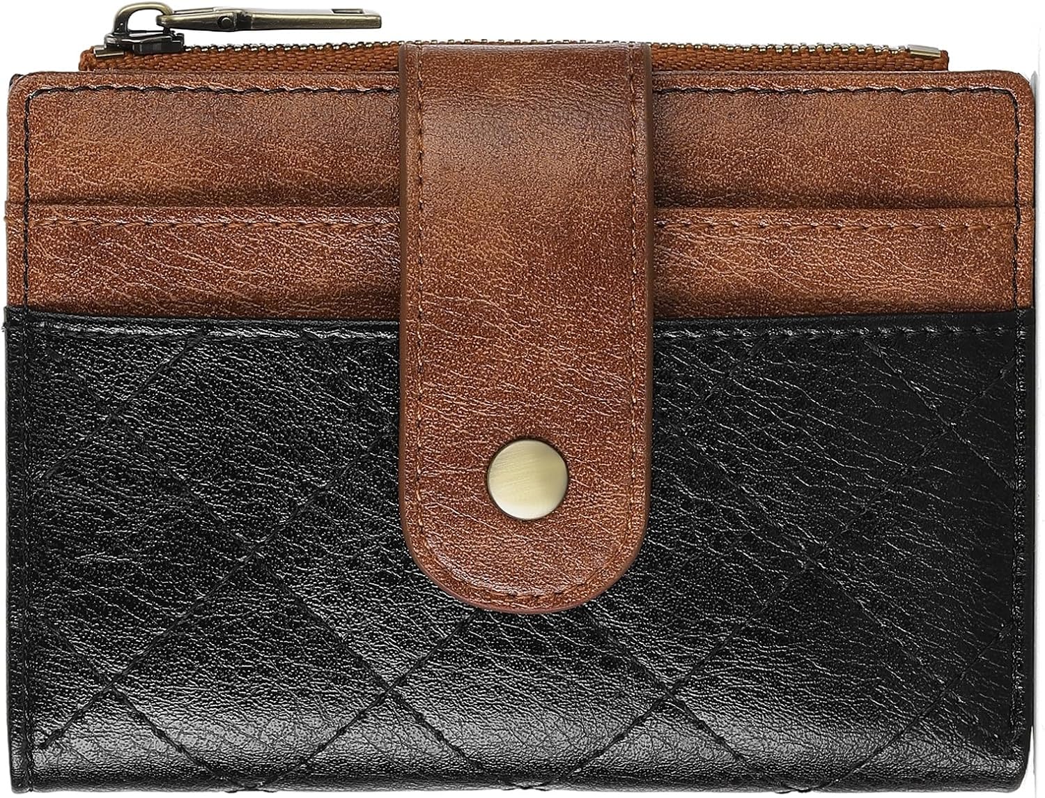 GAEKEAO Small Wallet for Women Leather RFID Blocking Card Holder Bifold Zipper Pocket Wallet with ID Window