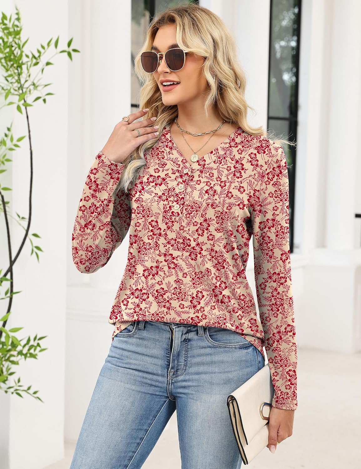 Ivicoer Long Sleeve Shirts for Women V Neck Button Down Blouses Womens Spring Fashion Tops 2026 - Image 4