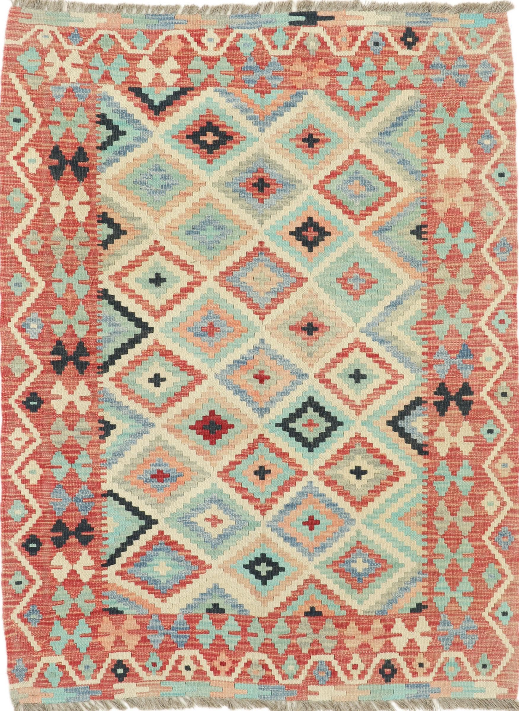 Tapis d'Orient Kilim afghan tissé main en laine de haute qualité 104x135
