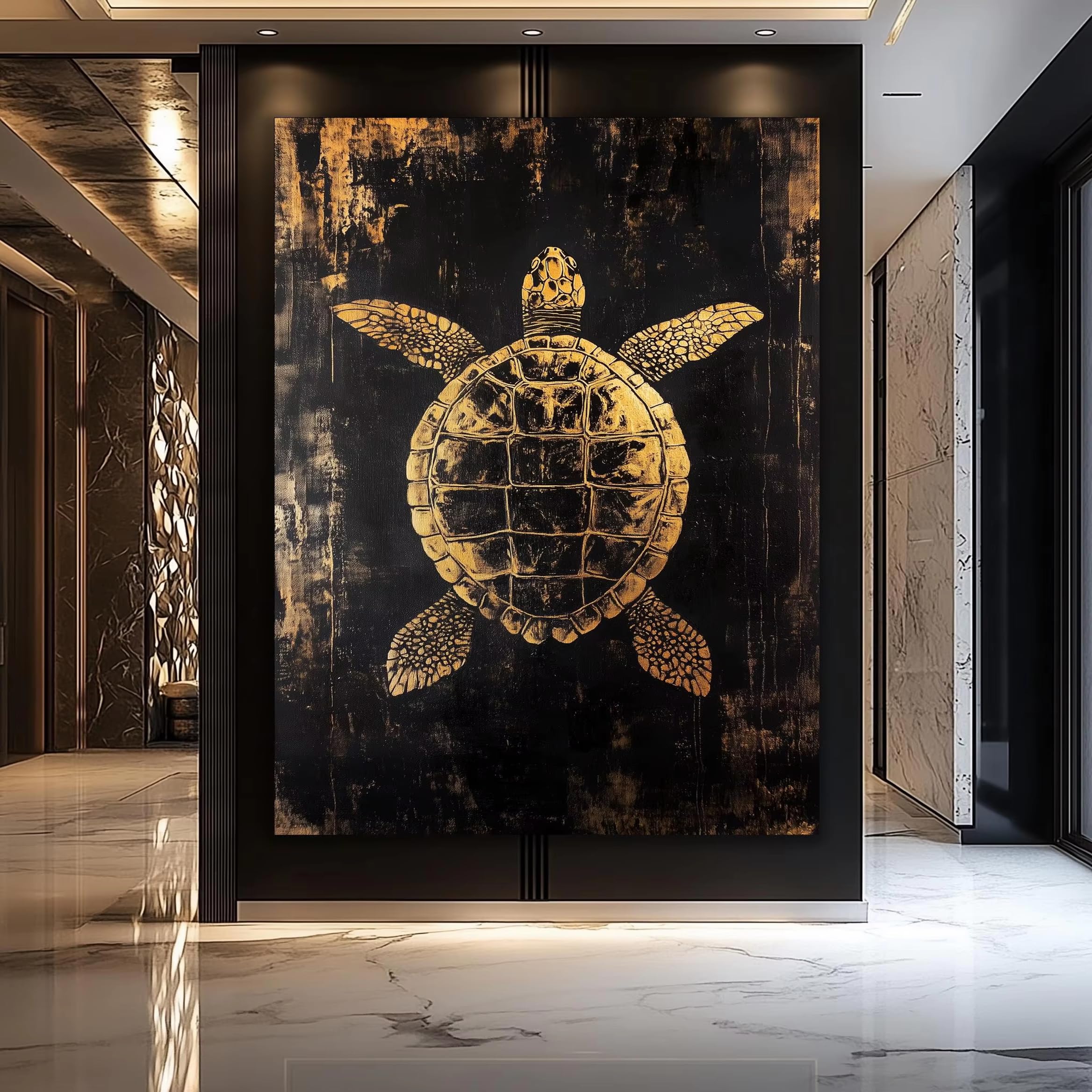 Tableau sur toile tortue noir et or, une œuvre abstraite source de sérénité - 7