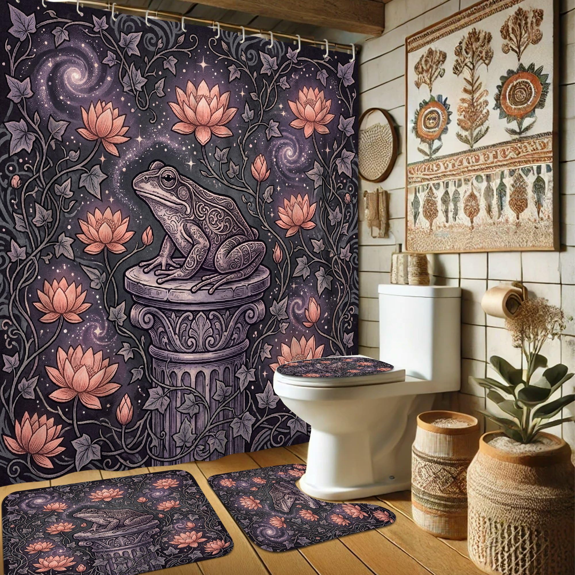 Rideau de douche nénuphar tissu imperméable lierre printanier violet