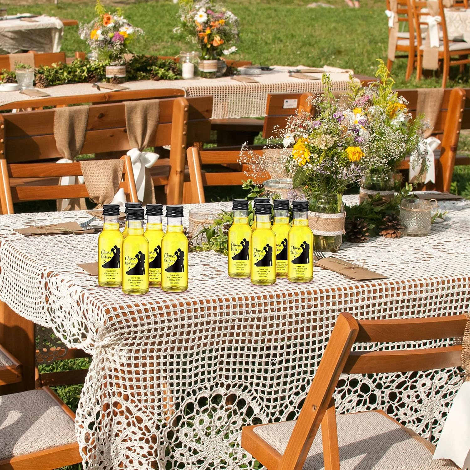 Hushee 50 Sets Wedding Mini Liquor Bottles 1.7 oz Plastic Mini Alcohol Bottles with Funnels and Black Cap Wedding Party Favors for Guest Bridal Shower Supplies