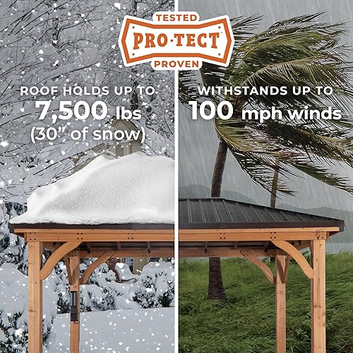 Miniatura 4 de Backyard Discovery Barrington - Pabellón de madera de cedro para exteriores de 12 x 12 pies con techo de acero galvanizado rígido, soporte de nieve,