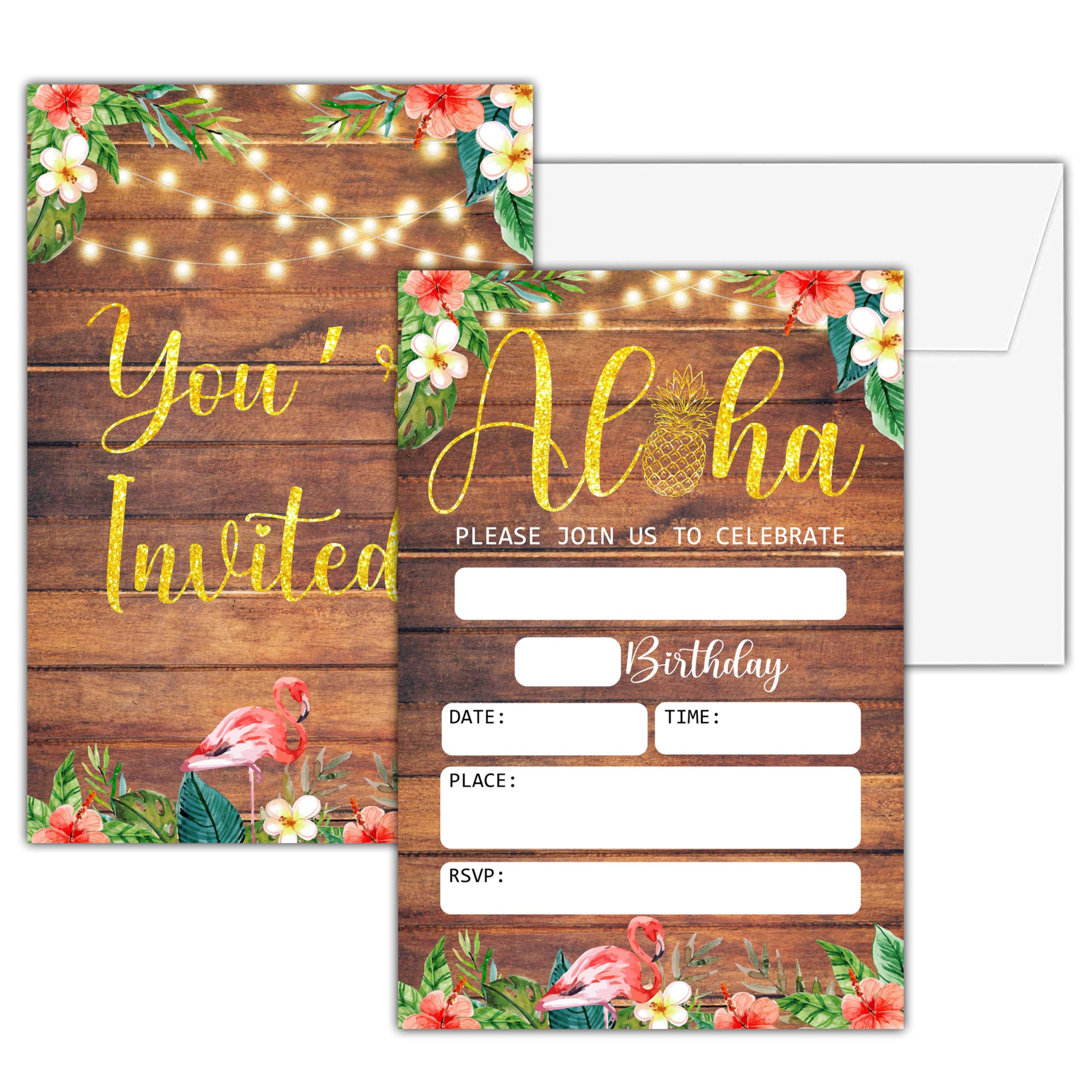 seclate Hawaiian Luau Birthday Invitations, 25 Double-Sided Tropical Aloha Party Invitation Cards with 25 Envelopes, Kids Party Invites Celebration