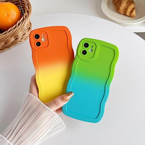 Miniatura 9 de Caseative Funda para iPhone 11, funda suave de color sólido con marco de onda rizada (azul)