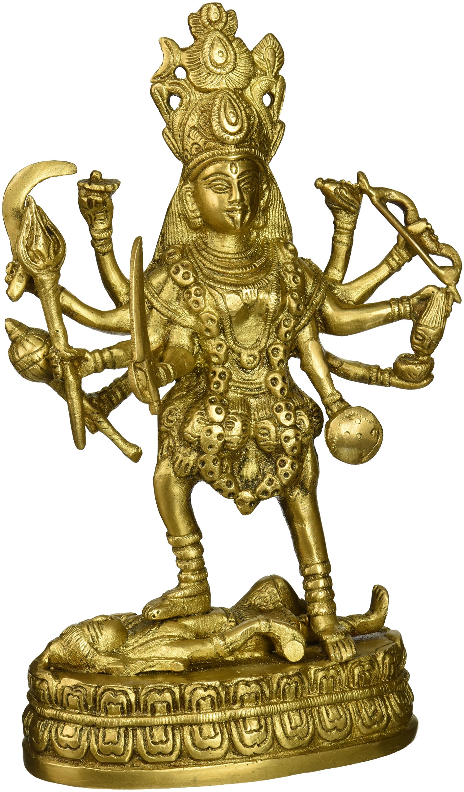 Gangesindia Goddess Kali Maa Brass Statue 4698 (9.25" H x 5.75" W x 2.75" D) Gold