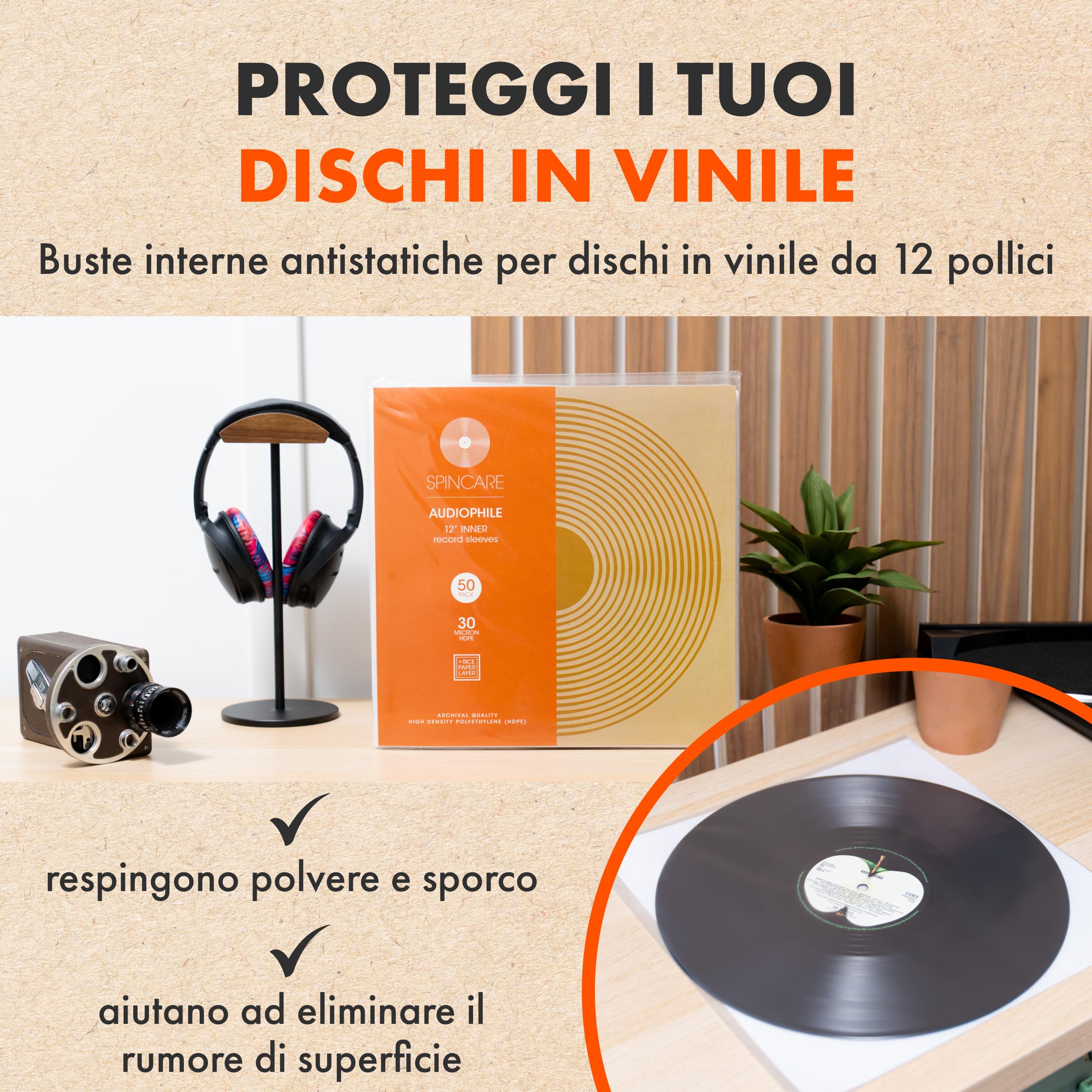 SPINCARE 100x 33 Giri Buste Interne Di Dischi Vinile Da LP | Audiophile 12" Custodia Quadrata Antistatico Pollici Antigraffio | Qualità Archivistica | Sostituire i Sacchetti Di Carta