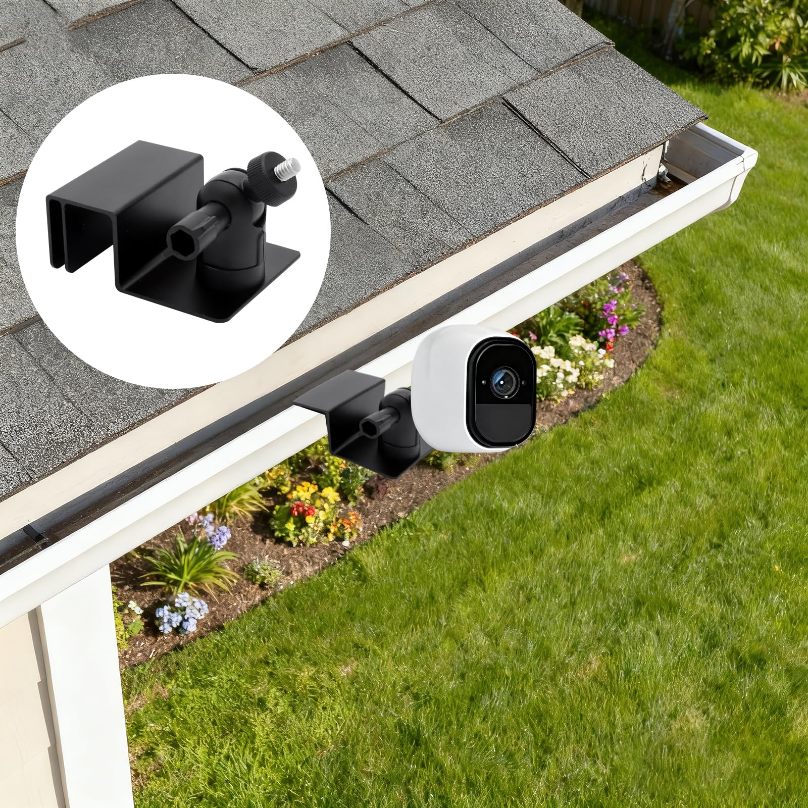 Support Caméra Gouttière Aluminium 360° – Fixation sans Perçage pour Caméra Blink Arlo Eufy Reolink – Support Étanche Rotatif Universel pour Caméra Sécurité Extérieur Maison Jardin