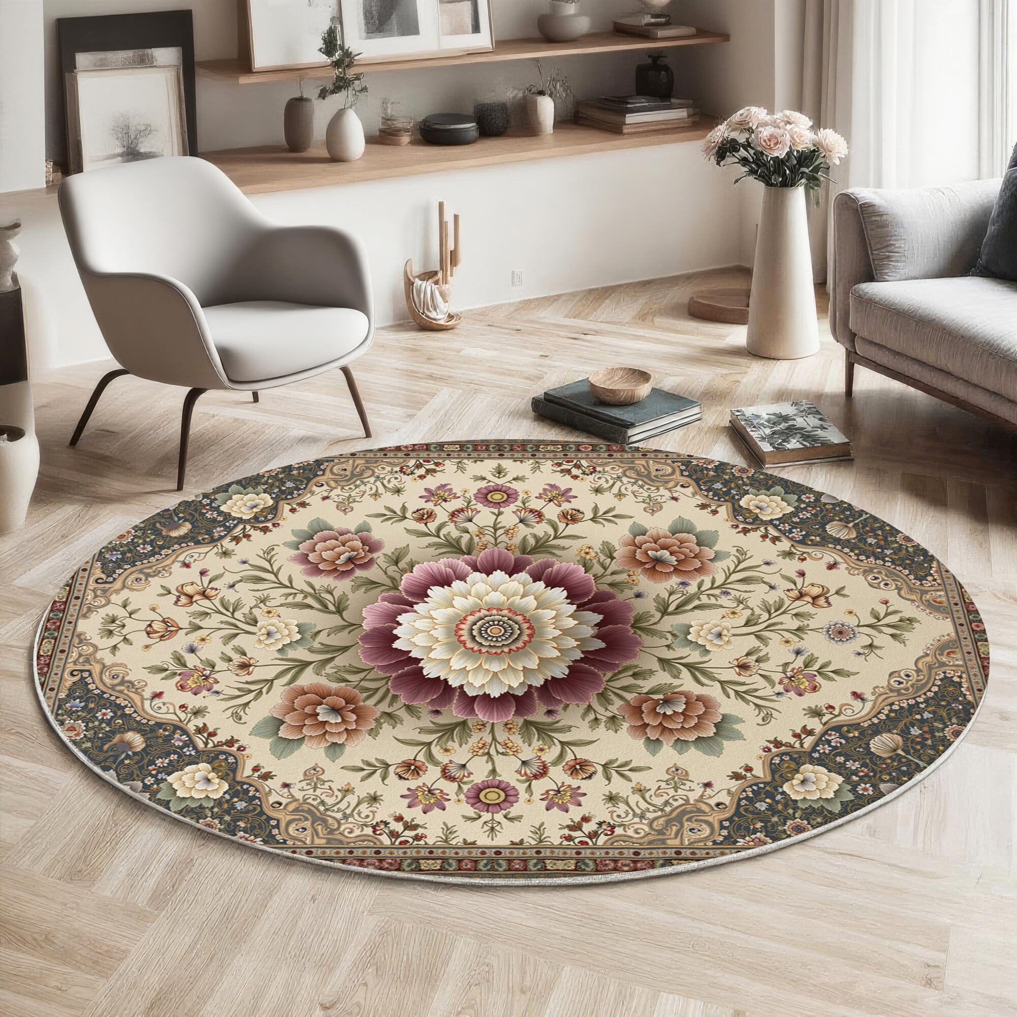 Tapis rond antidérapant et lavable contre les glissades et les taches de salon