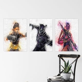Black Panther Movie Art, Set Of 3 Superhero Wakanda Wall Art Prints, Shuri Black Panther Art Print, Okoye Poster, Avengers Movie Portrait - Cotton Paper