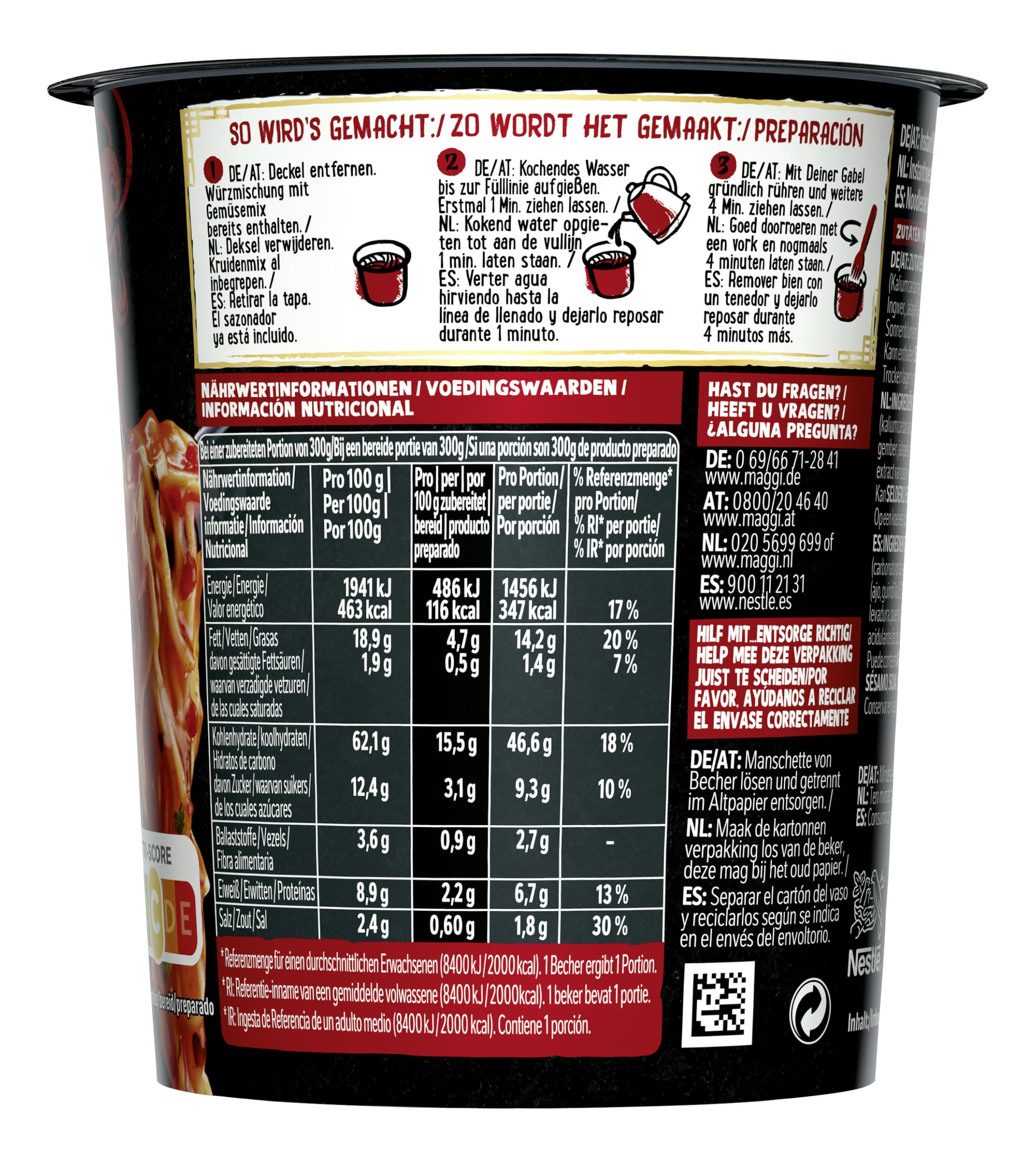 MAGGI Saucy Noodles Asia Sweet Chili Vaso - Pack de 8 x 75g