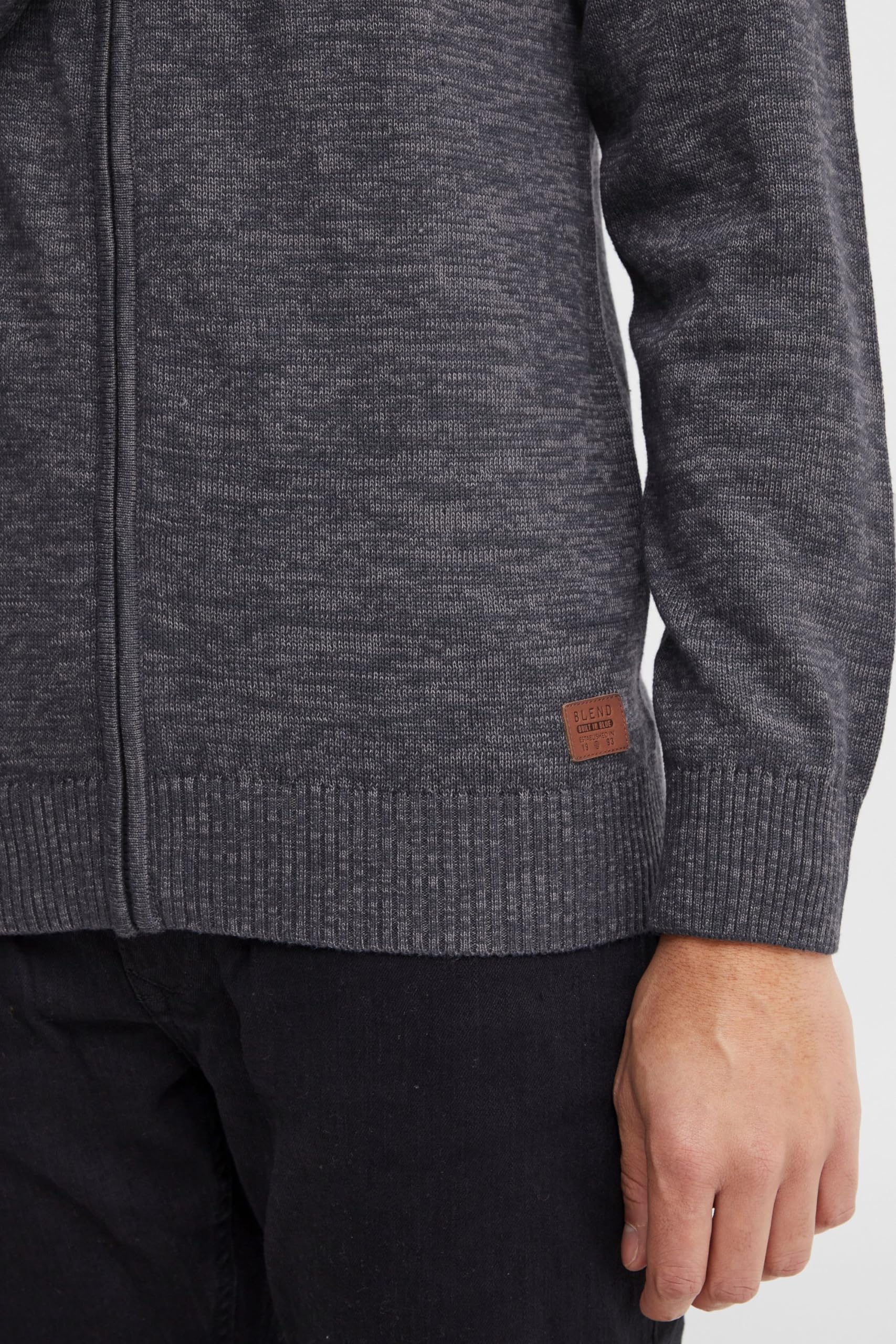BLEND BHDaniri Homme Cardigan Gilet en Maille Fin avec col Montant Fermeture éclair Poignets côtelés Mélange de Coton Regular Fit