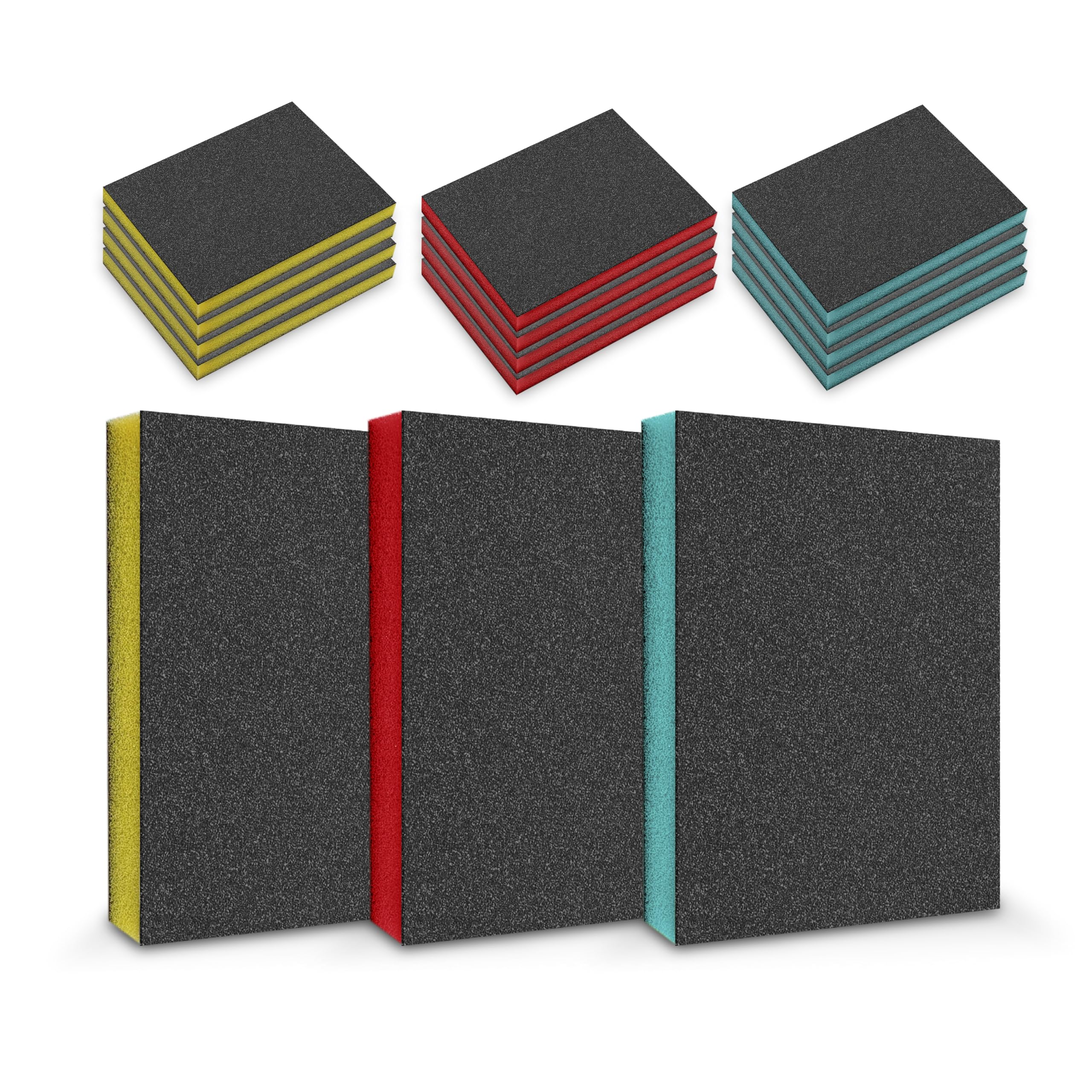 AREABOXES Esponjas de Lijado Abrasiva 21 Unidades [7 Fina 150, 7 SuperFina 220 y 7 MicroFina 280] para Lijado en Seco y Humedo, Todas Las Superficies, Doble Cara, Larga Duracion - 1