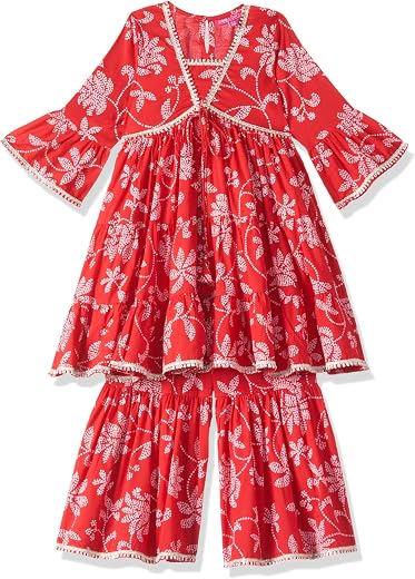 BIBA Girl Cotton Tiered Printed Suit Set