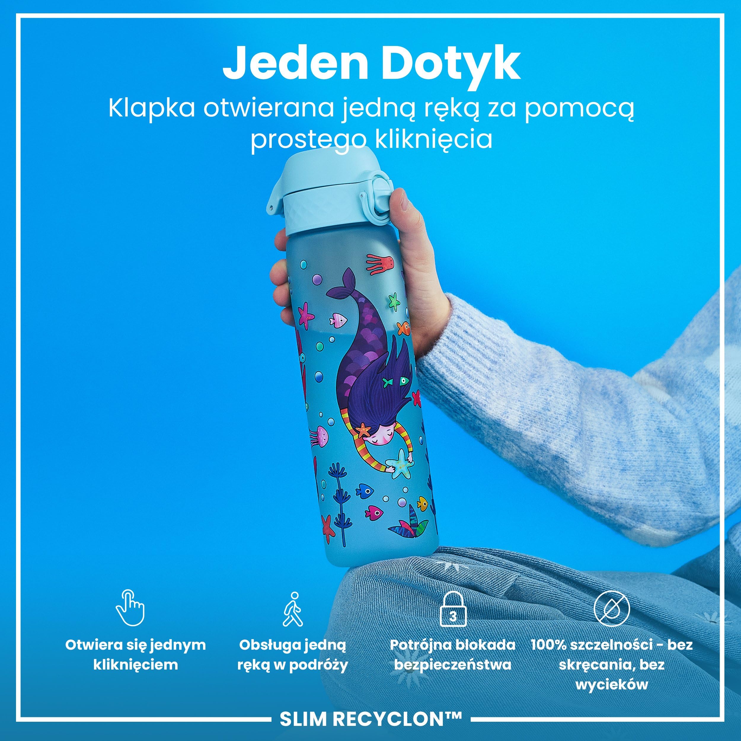 ION8 Butelka na Wodę, 500 ml/18 oz, Szczelna, Łatwe Otwieranie, Bezpieczny Zamek, Można Myć w Zmywarce, Bez BPA, Higieniczne Pokrycie, Uchwyt do Przenoszenia, Łatwa Czyszczenie, Bezwonny, Syreny