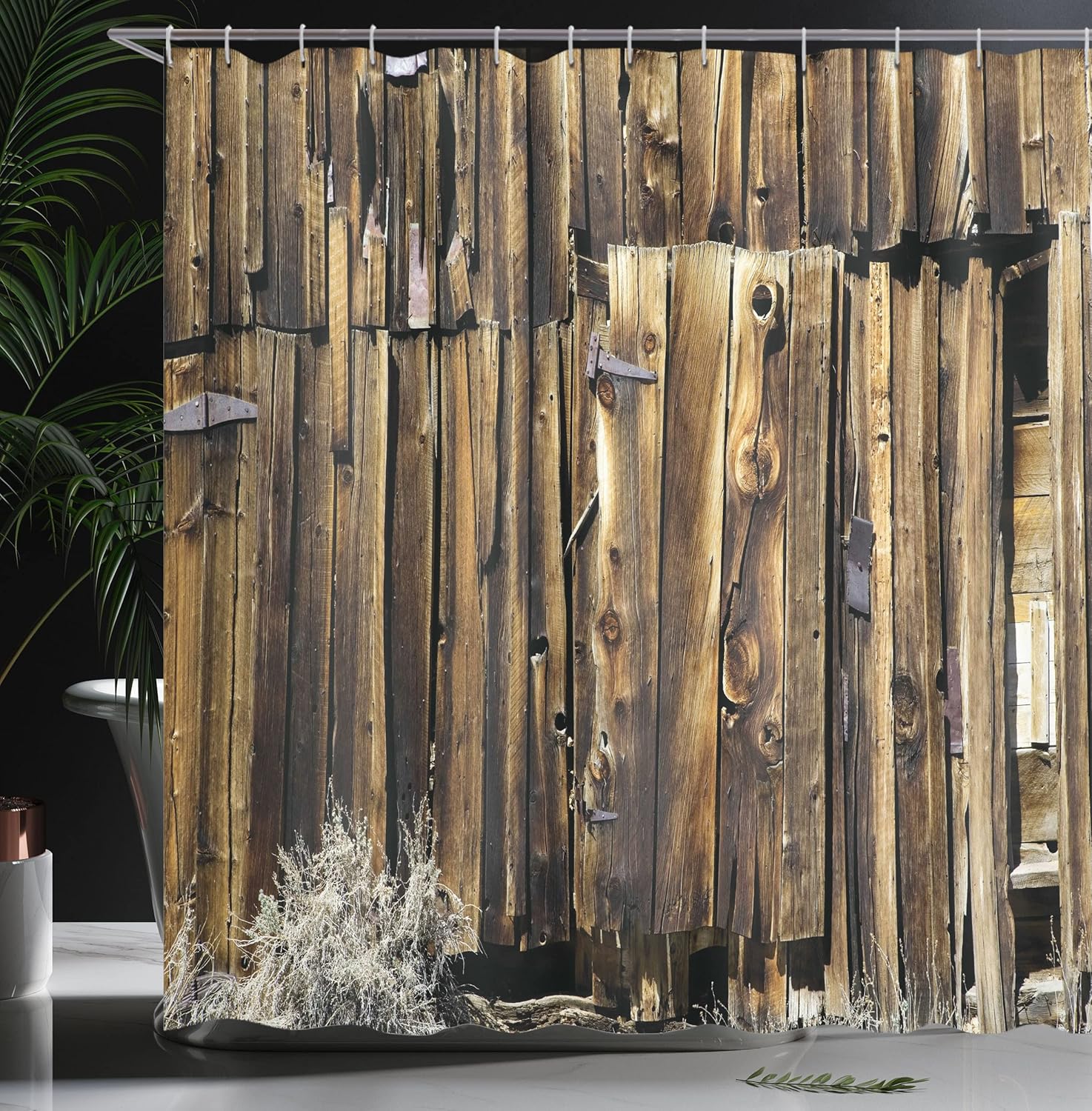 Ambesonne Rustic Shower Curtain, Oak Barn Siding Door Cracked Rusted Hinges Dated Timber Mansion Farmland Nobody Design, Cloth Fabric Bathroom Decor Set with Hooks, 69" W x 70" L, Coffee Brown