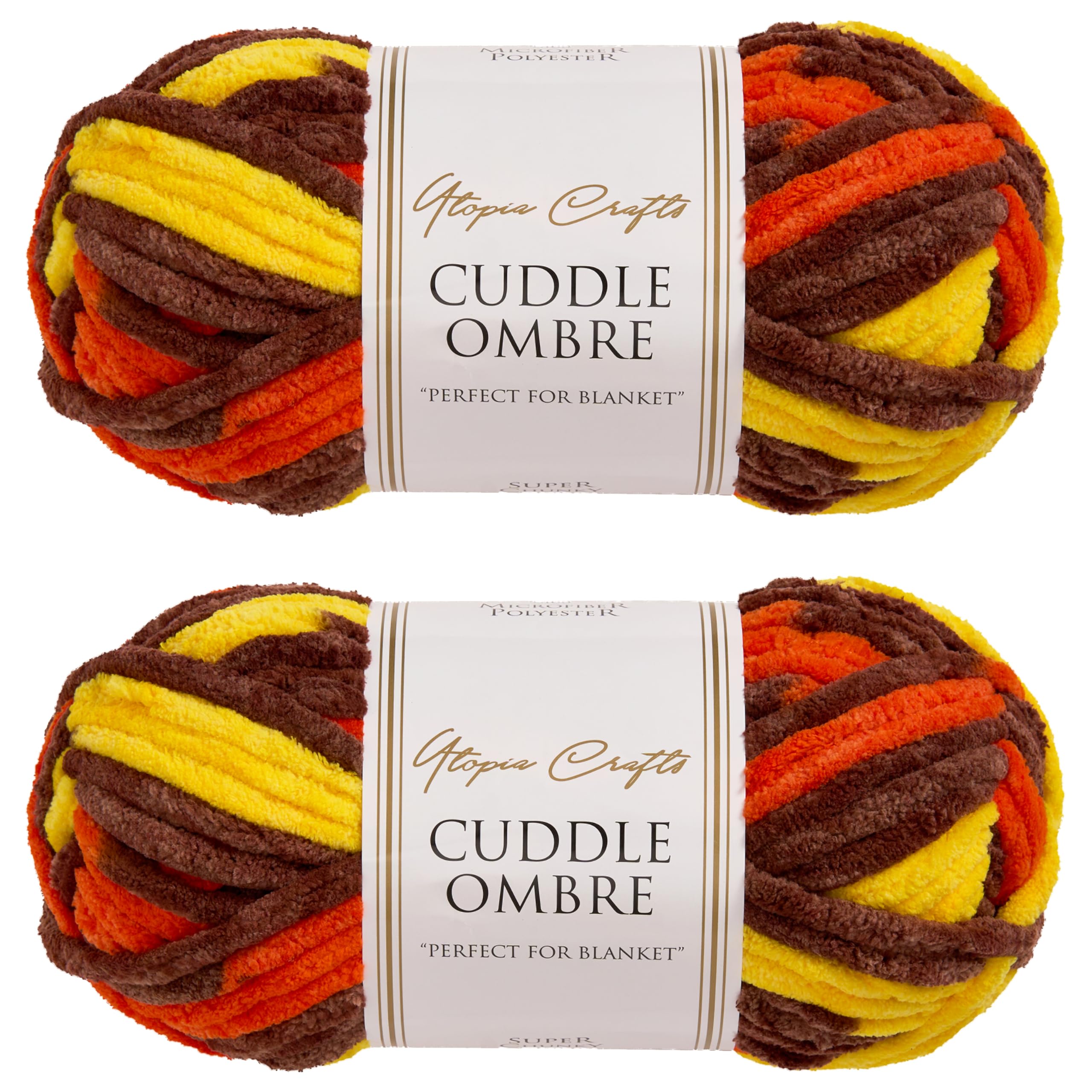 Utopia Crafts Cuddle Ombre Super Chunky Chenille, weiches Garn zum Stricken und Häkeln, 2 x 100 g (Autumn Spice, 2 x 100 g)