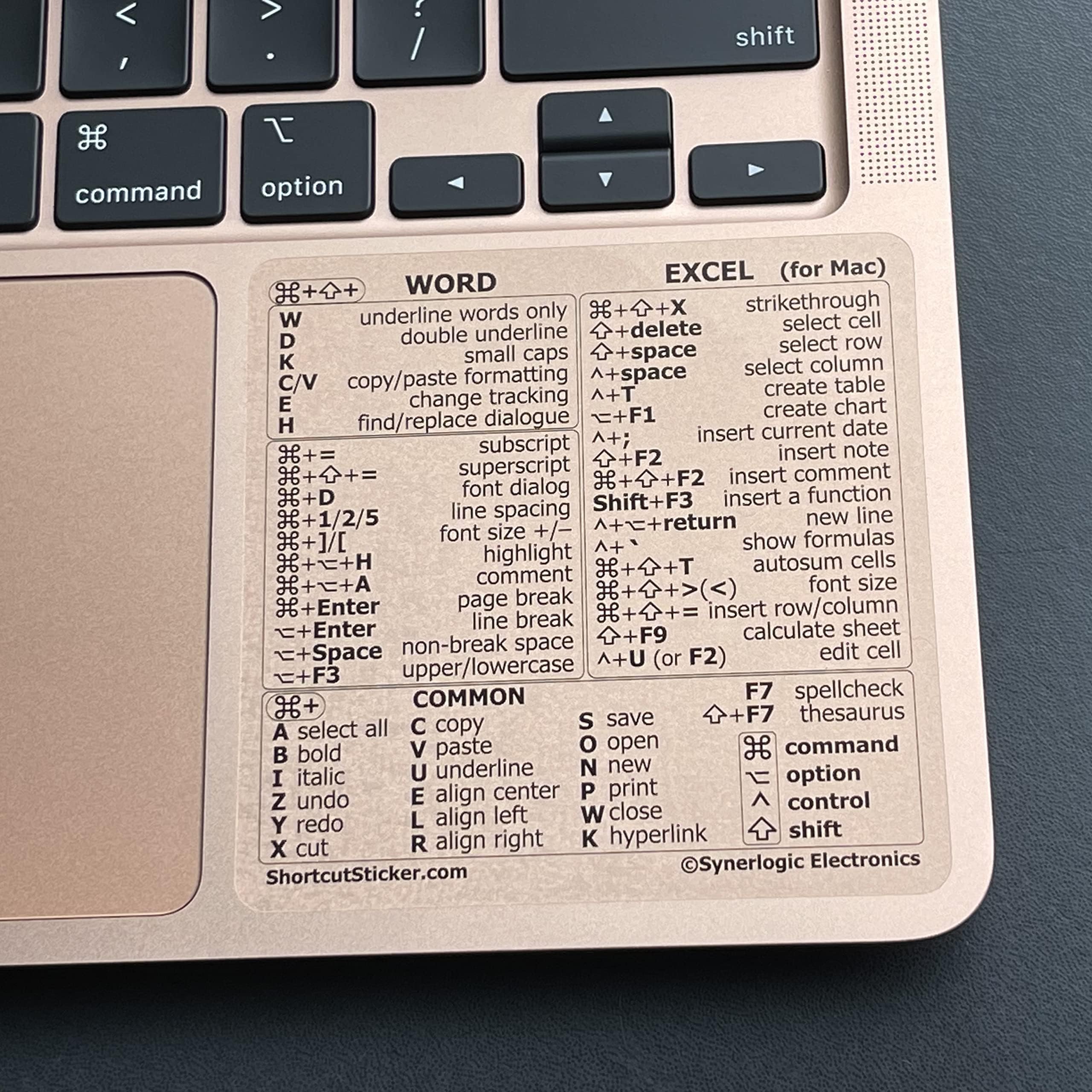 Synerlogic (10pcs) for Mac Word & Excel Shortcuts Cheat Sheet Sticker | Quick Reference Keyboard Shortcut Stickers | Word Excel Shortcuts Sticker MacBook Air/Pro (Clear/Black/10)
