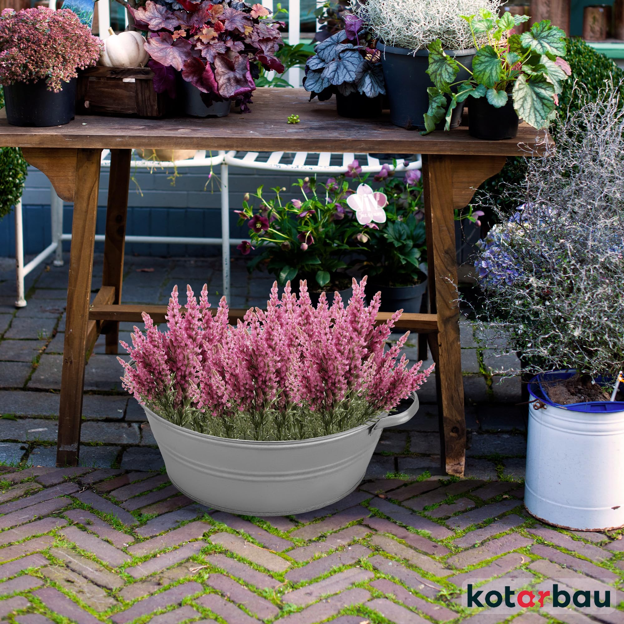 KOTARBAU® Bassine Metal Ronde en Acier galvanisé 13 L avec Oreilles | Pot à Fleurs |Baignoire Ronde | Bassine Confiture Cuivre | Lessiveuse pour Jardin