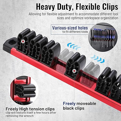 Miniatura 5 de WORKPRO Magnetic Screwdriver Organizer and Wrench Organizer, Aluminum Rail Magnetic Tool Organizer, Tool Holder, Toolbox Organization, 36-Slot