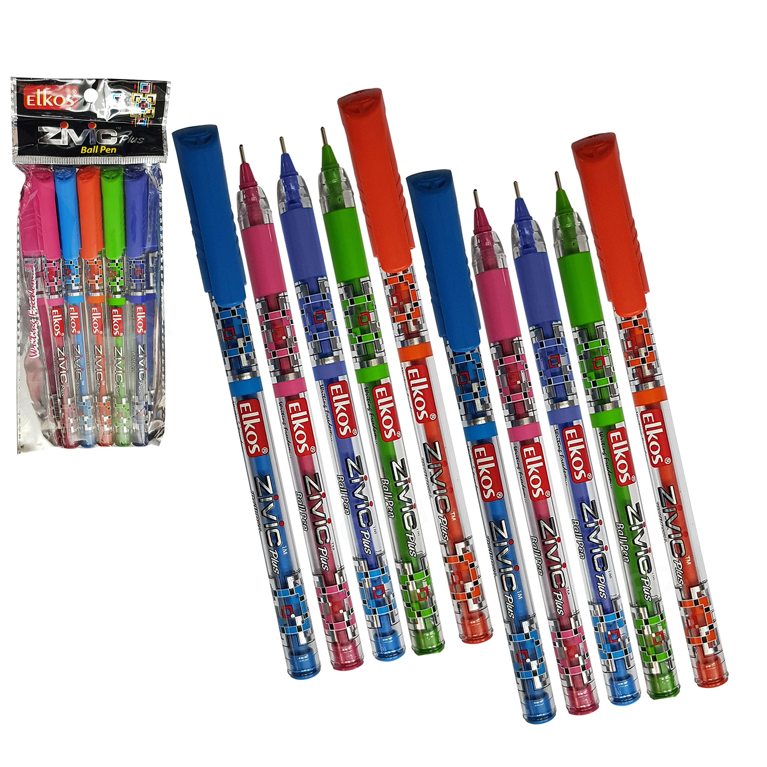 ELKOS BLUE Ballpoint Pens, 0.7mm Fine Point, Pack of 20, Zivic Plus Ball Pens, Smooth Writing, Perfect School Office Home Pens, ZOFAX Black Ball Pen