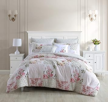 Laura Ashley Home - Twin Comforter Set, Reversible Cotton Bedding, Includes Matching Sham with Bonus Euro Sham & Throw Pillows, Coquette Room Decor (Ailyn Pink, Twin)