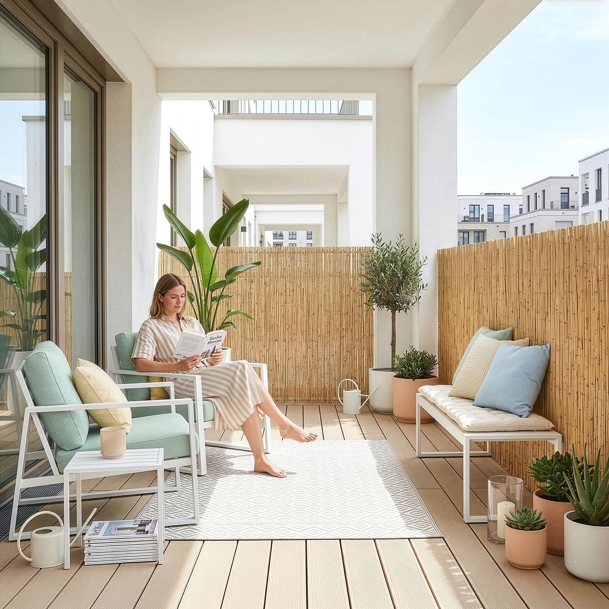 casa.pro Schilfrohrmatte Abbateggio Schilfmatte 160 x 600 cm Balkon Sichtschutz Zaun Schilfzaun Garten Balkonverkleidung Terrasse Gartenzaun Sichtschutzmatte wetterfest