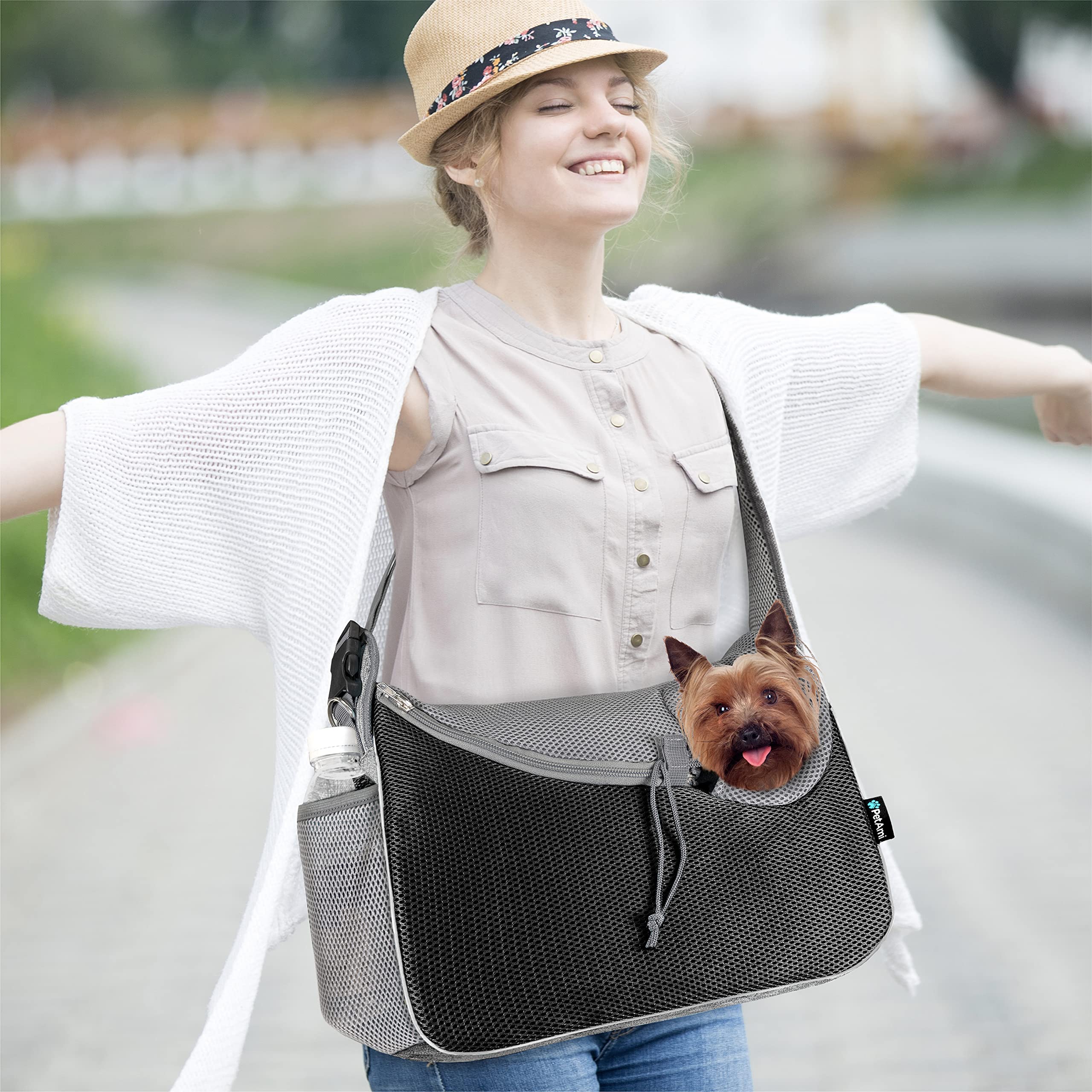 PetAmi Transportín para Perros pequeños, Bolsa Cruzada de Transporte para Cachorros, Bolsa de Transporte Ajustable para Mascotas para Llevar Viaje Mediano para Perros y Gatos, Bolsa de Perro para