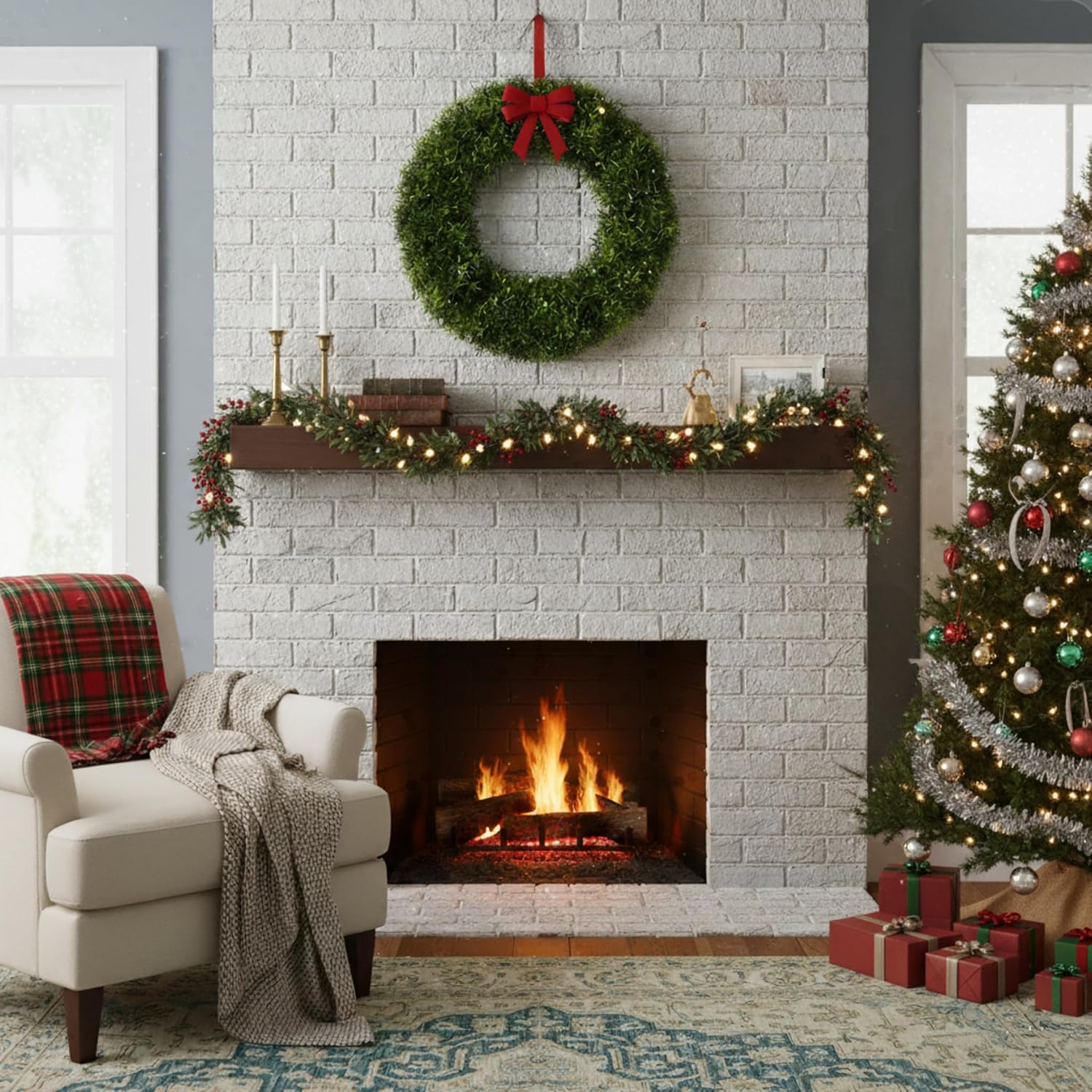 Pure Garden Foxtail Wreath - 20-Inch Round UV Resistant Artificial Spring, Summer, Fall, or Winter Wreath - Outdoor/Indoor Wreaths for Front Door - Image 2